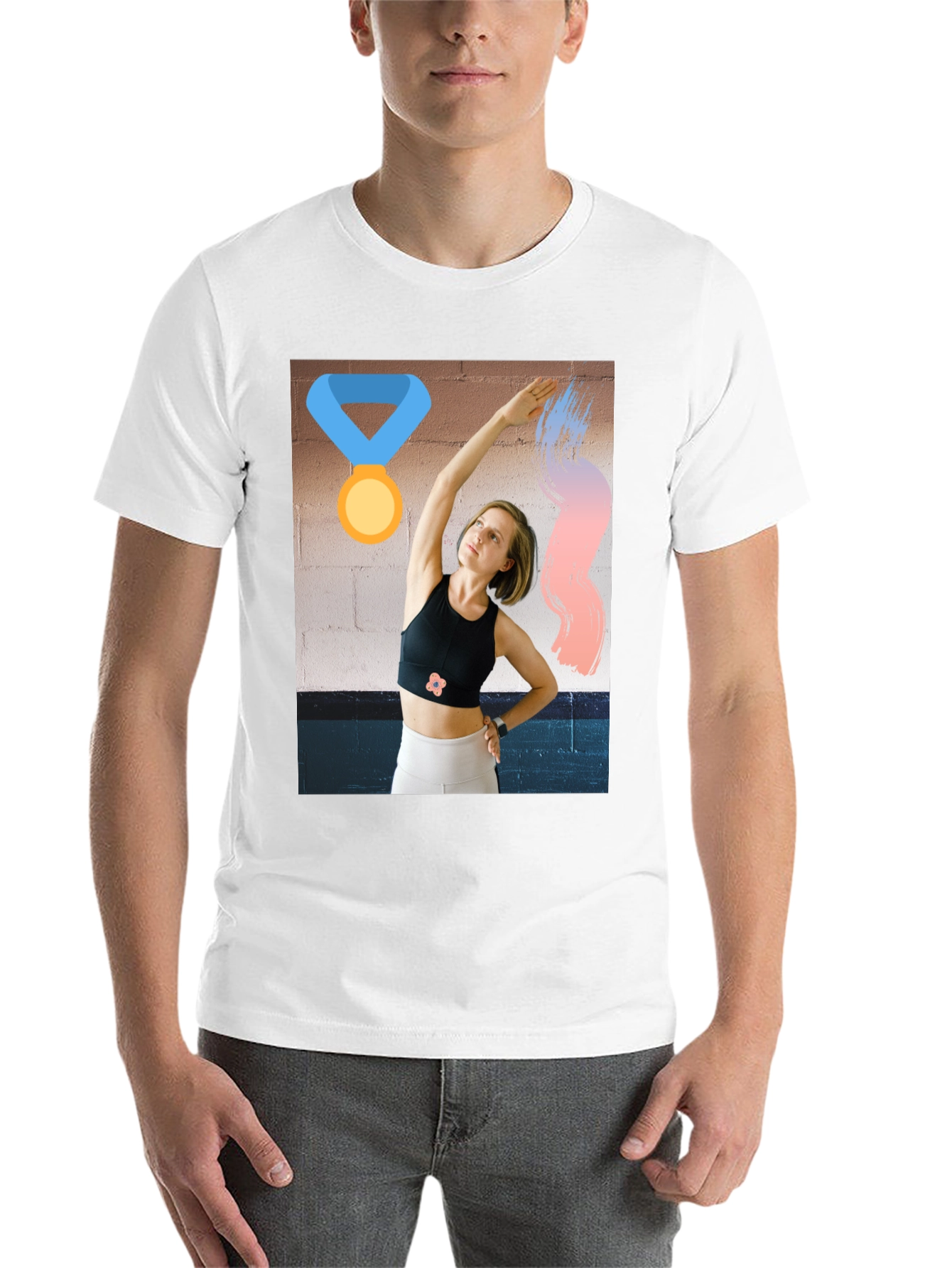 Black Graphic Tee with Athletic Woman Design view 14