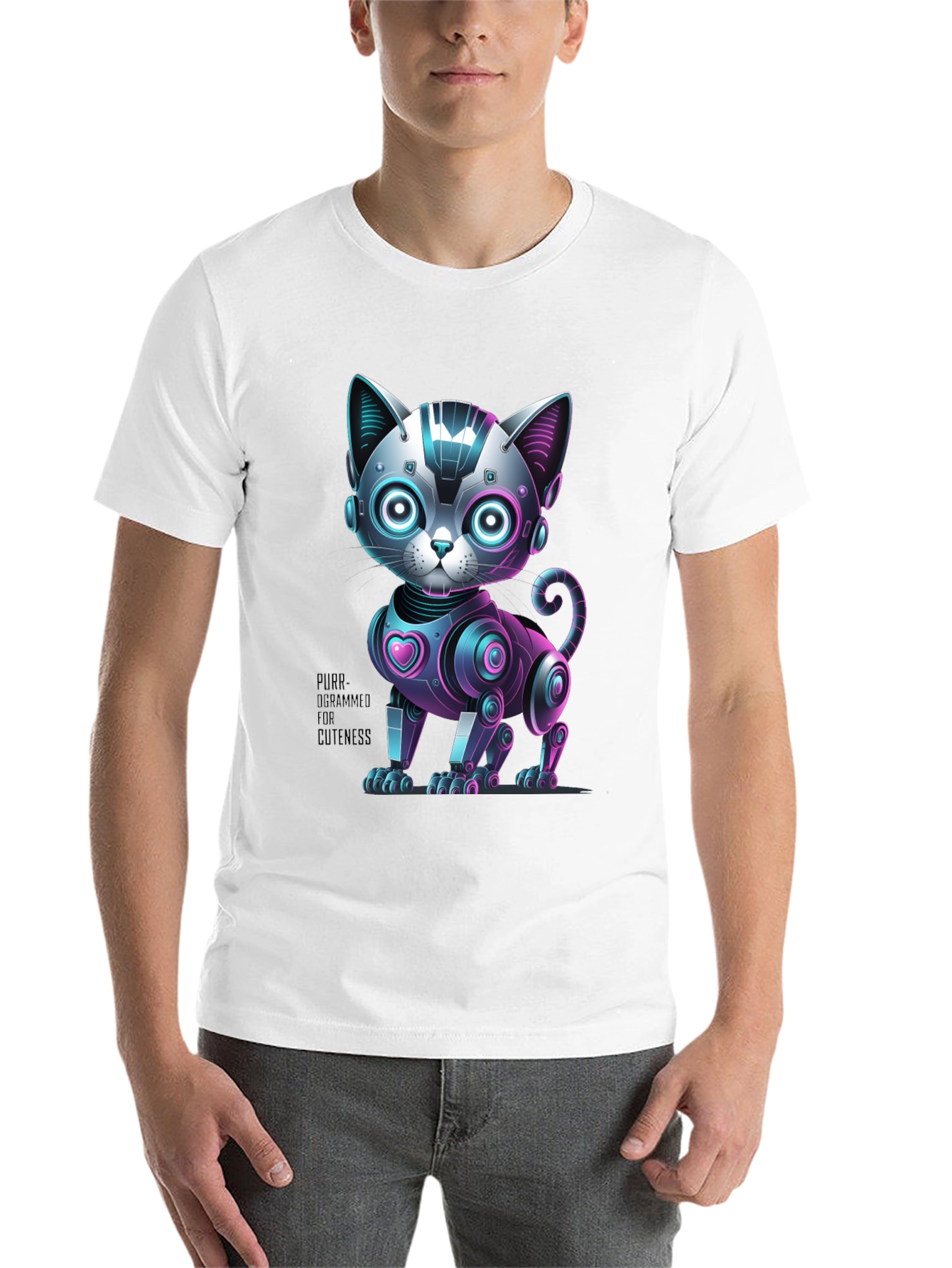 Black Robo Cat T-Shirt - Purr-ogrammer for Cuteness view 14