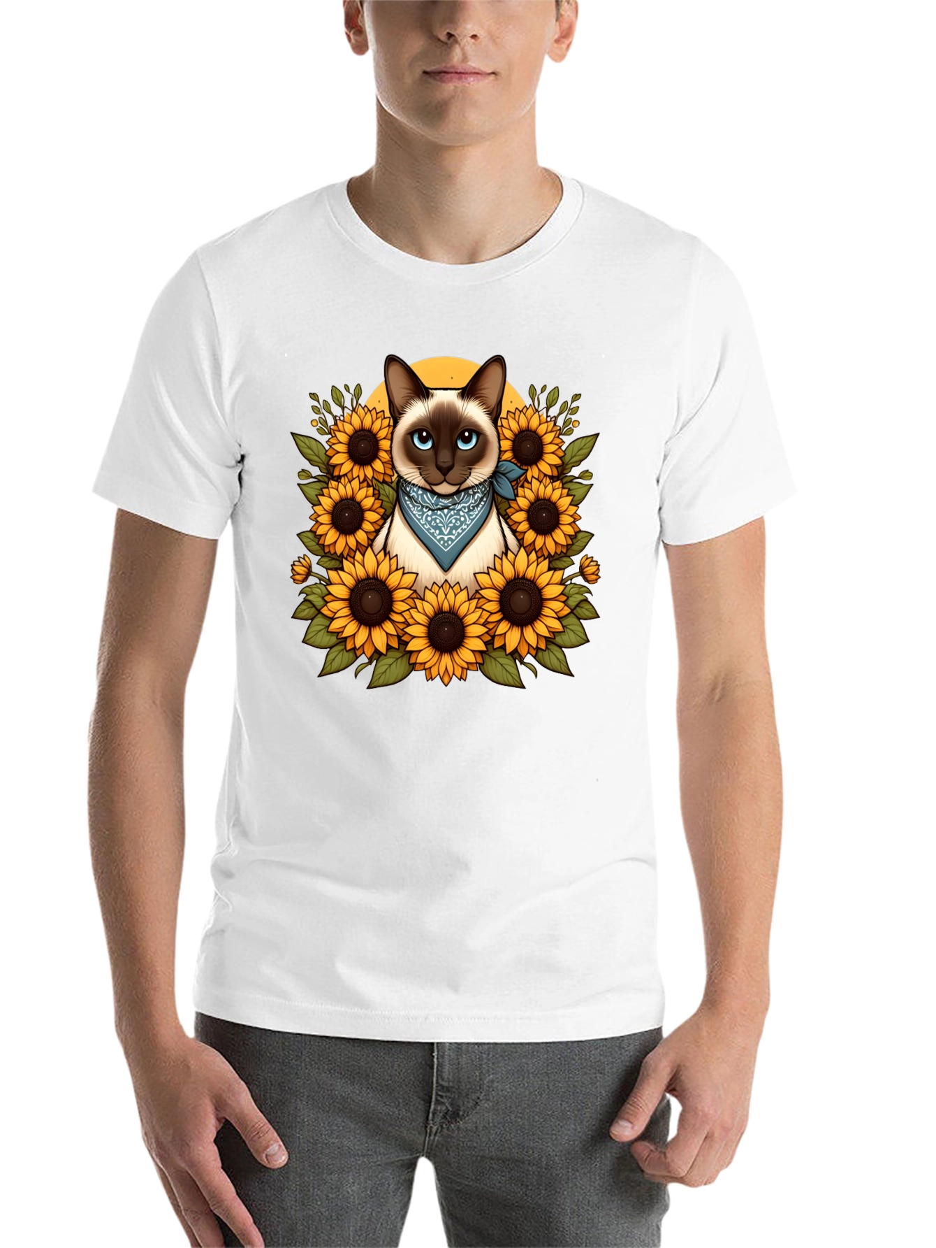 Black Siamese Cat Sunflower Graphic T-Shirt view 14