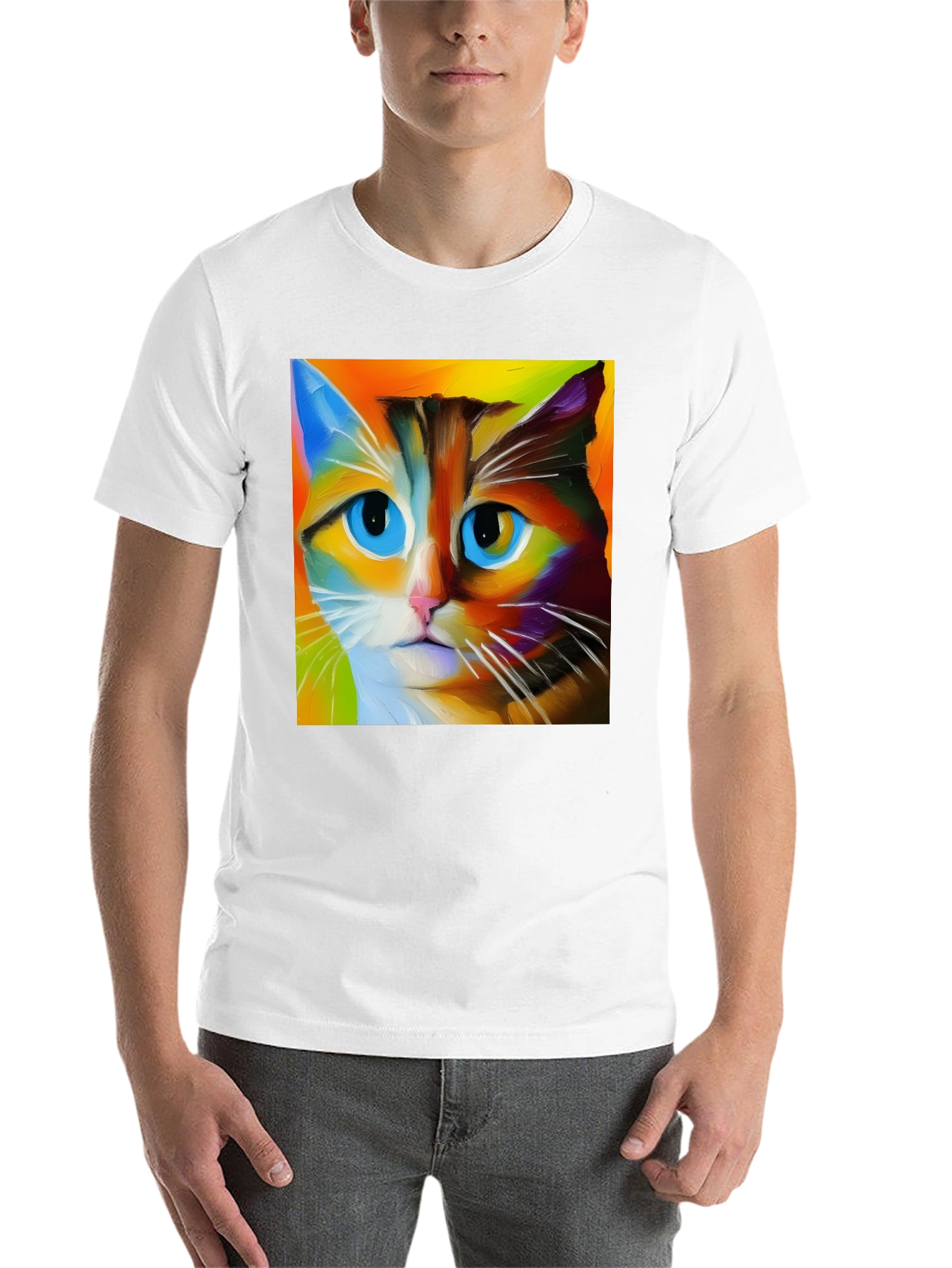 Black Colorful Cat Art T-Shirt view 14