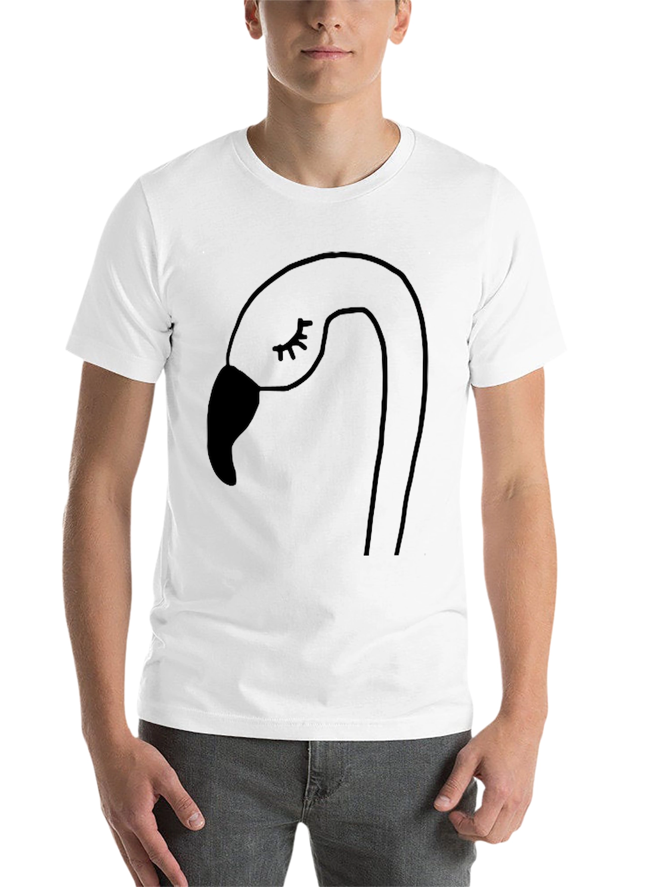 Black Minimalist Flamingo Tee - Black Cotton Blend view 14