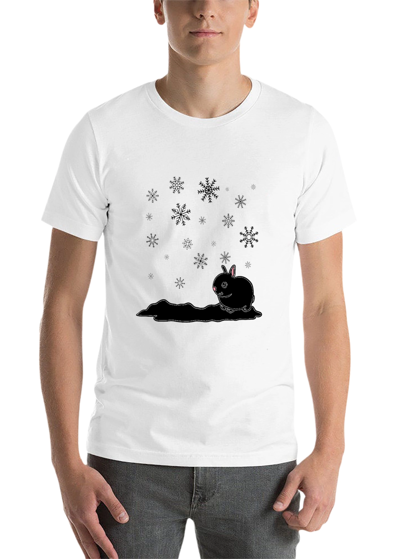 Black Winter Rabbit Graphic Tee - Black Cotton Blend view 14