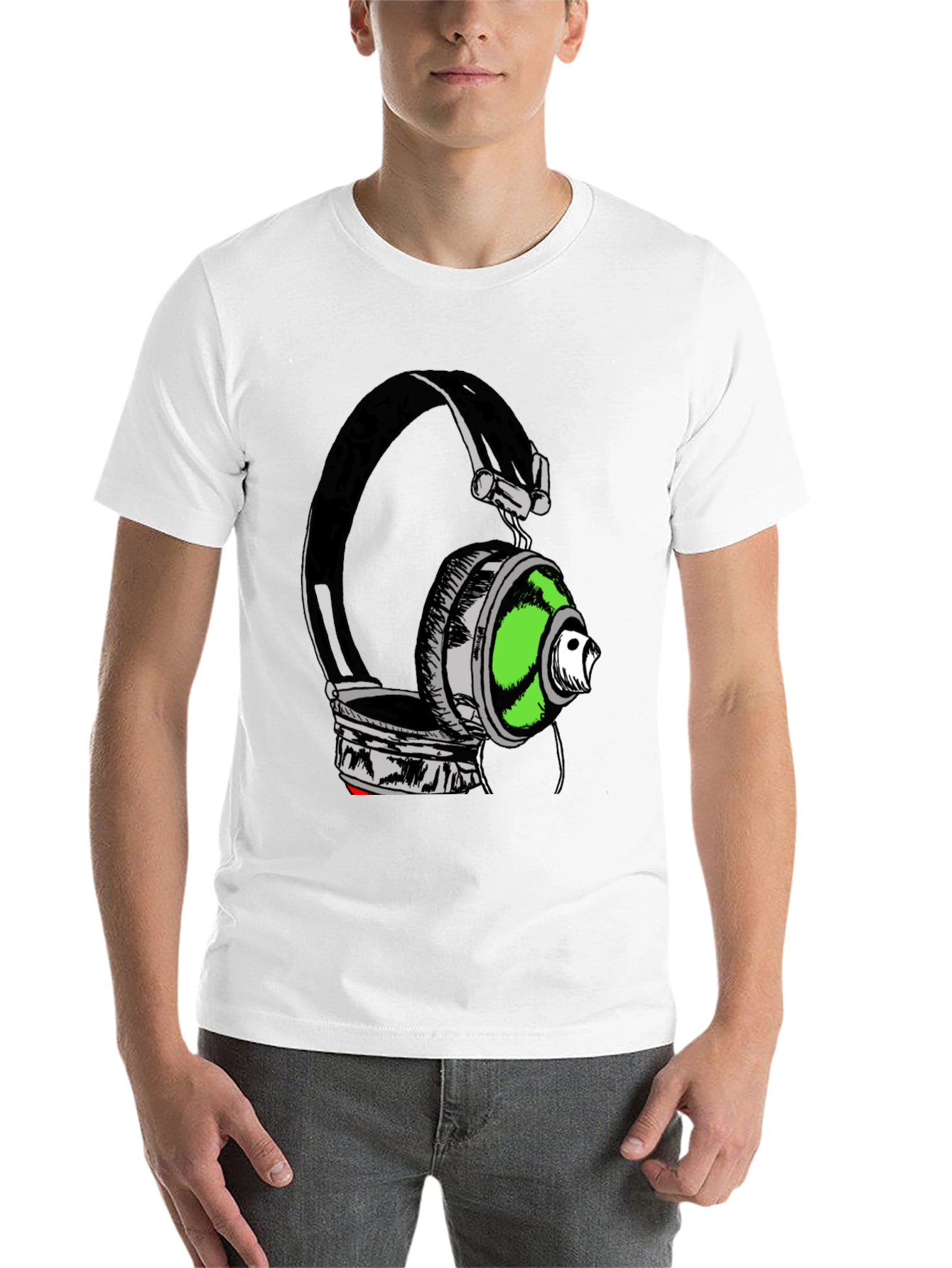Black Headphones Graphic Print T-Shirt - Black view 14