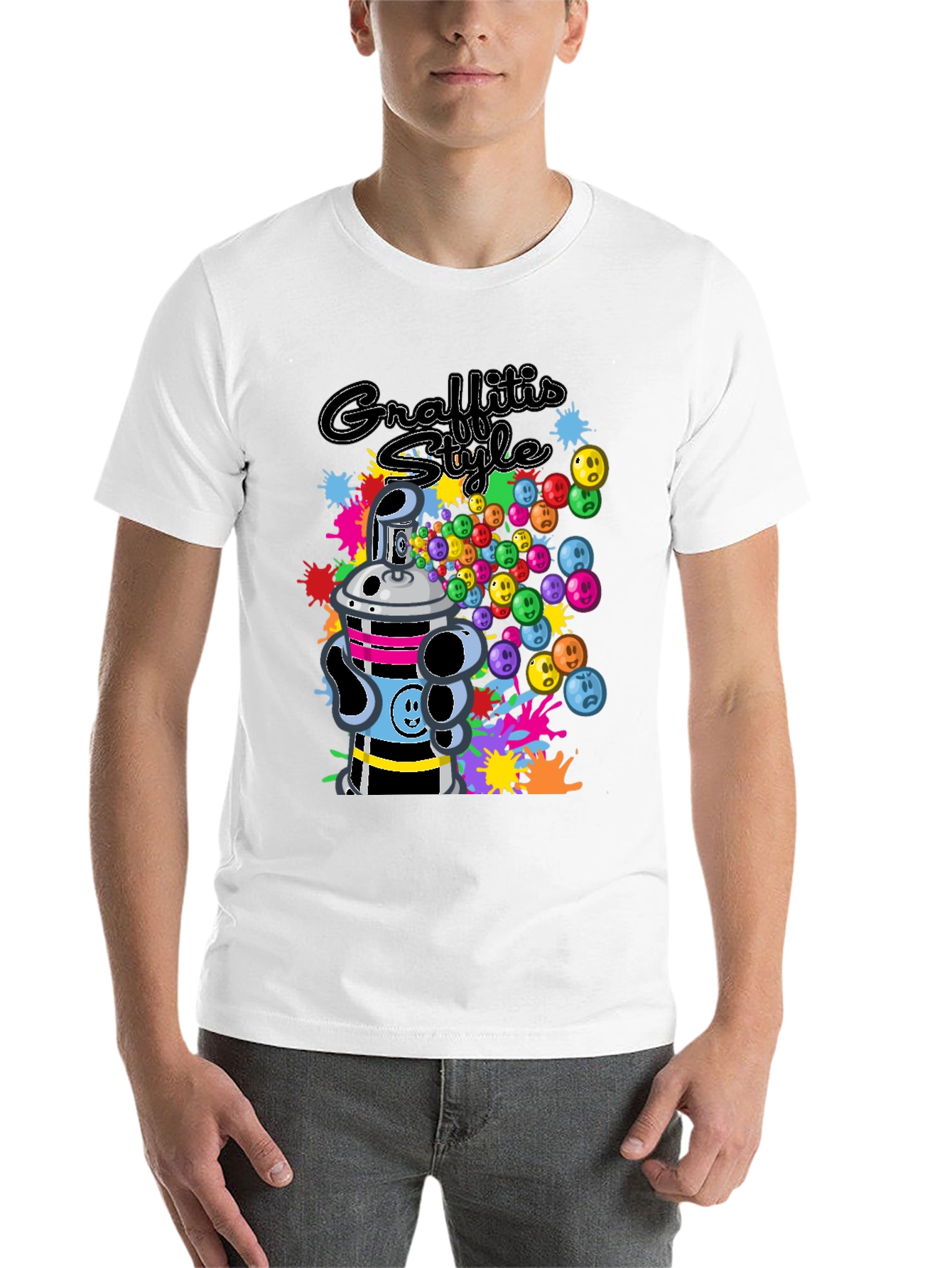 Black Graffiti Style Graphic T-Shirt - Black Crew Neck Tee view 14
