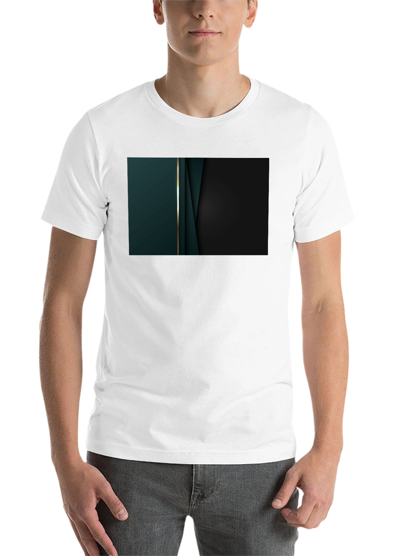Black Sleek Black Tee with Abstract Dark Green Design view 14