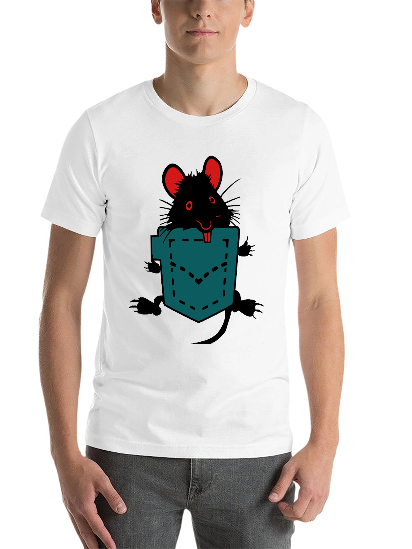Black Rat in Pocket Graphic Tee - Novelty Animal T-Shirt view 14