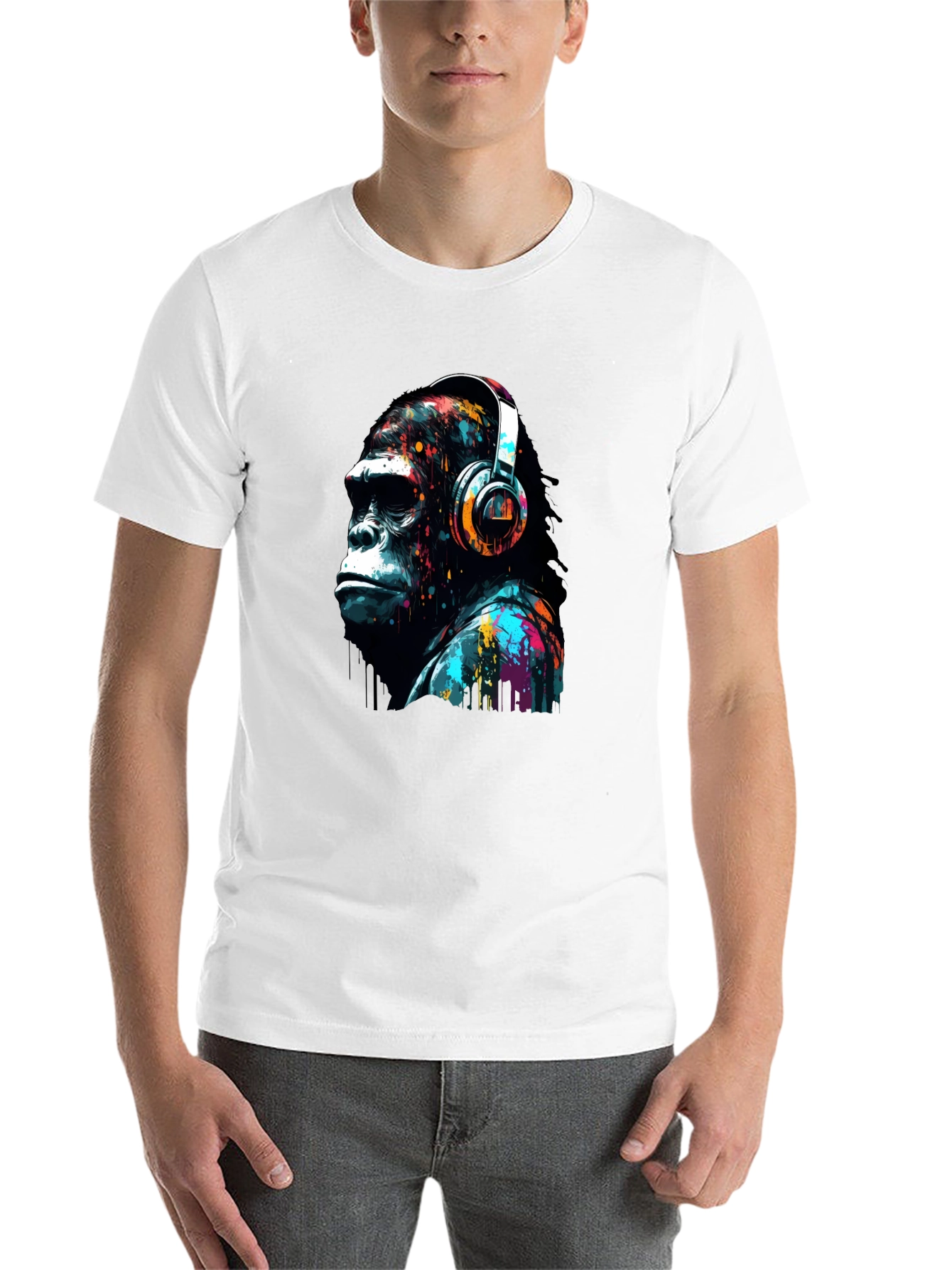 Black Gorilla Headphone Graphic Print Black T-Shirt view 14
