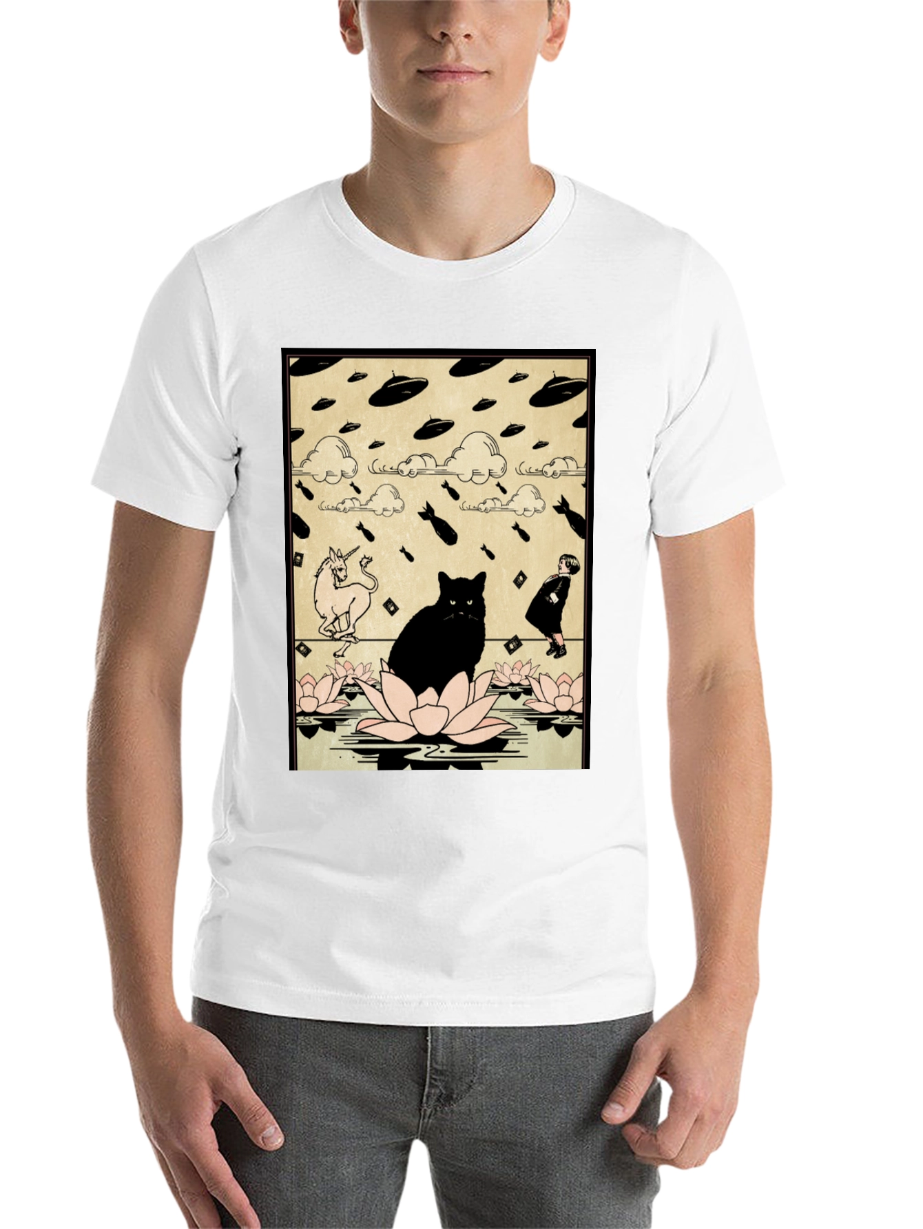 Black Cat & Unicorn Invasion T-Shirt - Funny Graphic Tee view 14
