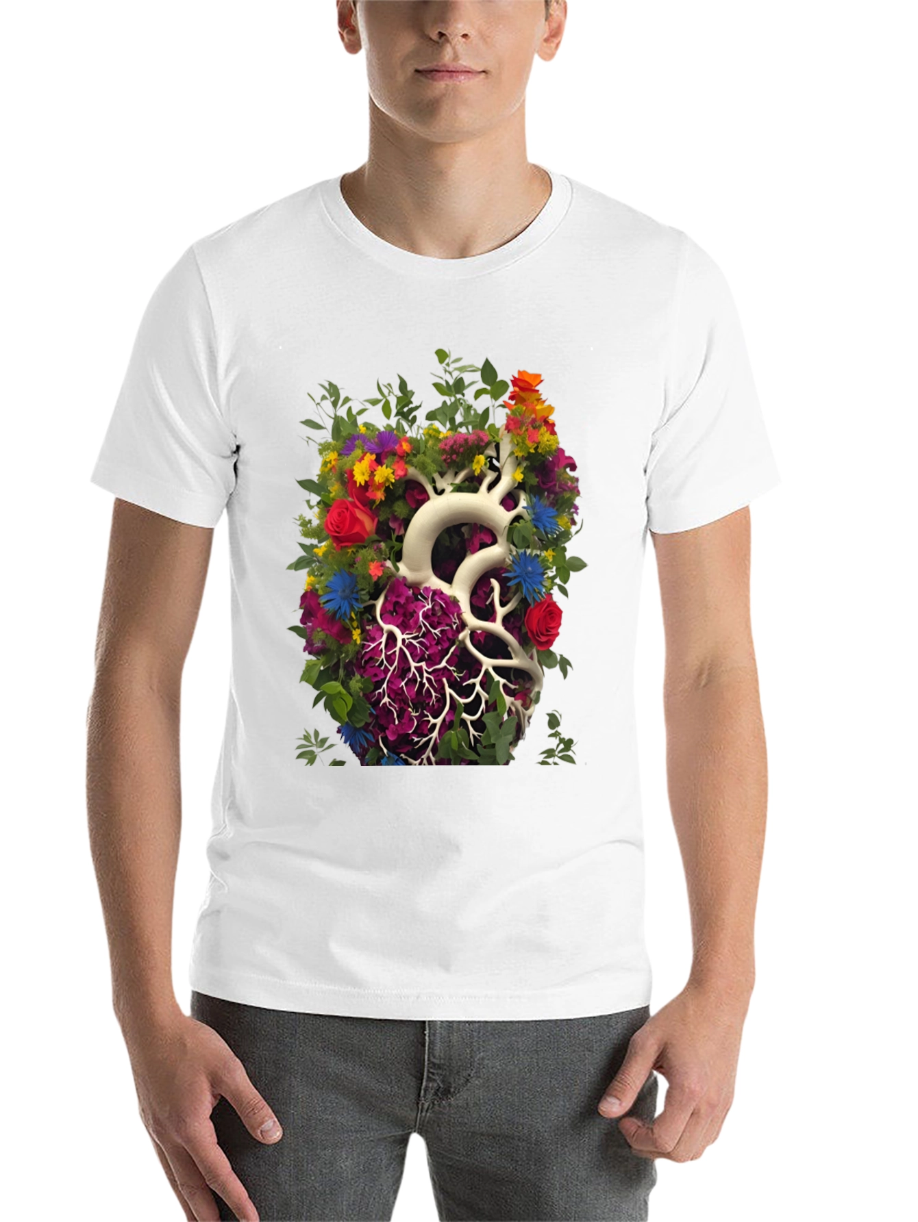 Black Floral Heart Anatomy T-Shirt - Unique Graphic Tee view 14