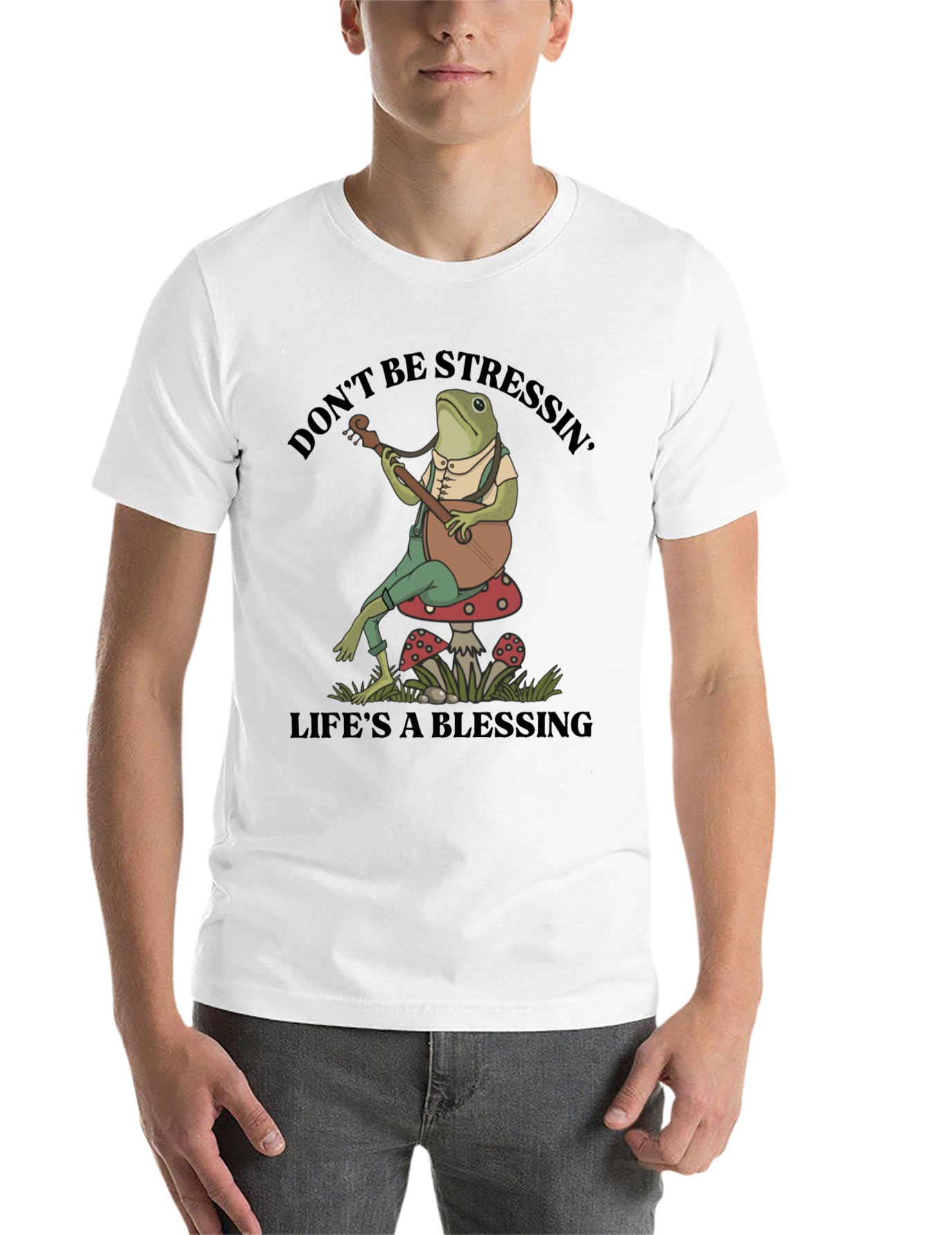Black Relaxed Frog T-Shirt: Don't Stress, Life's a Blessing view 14