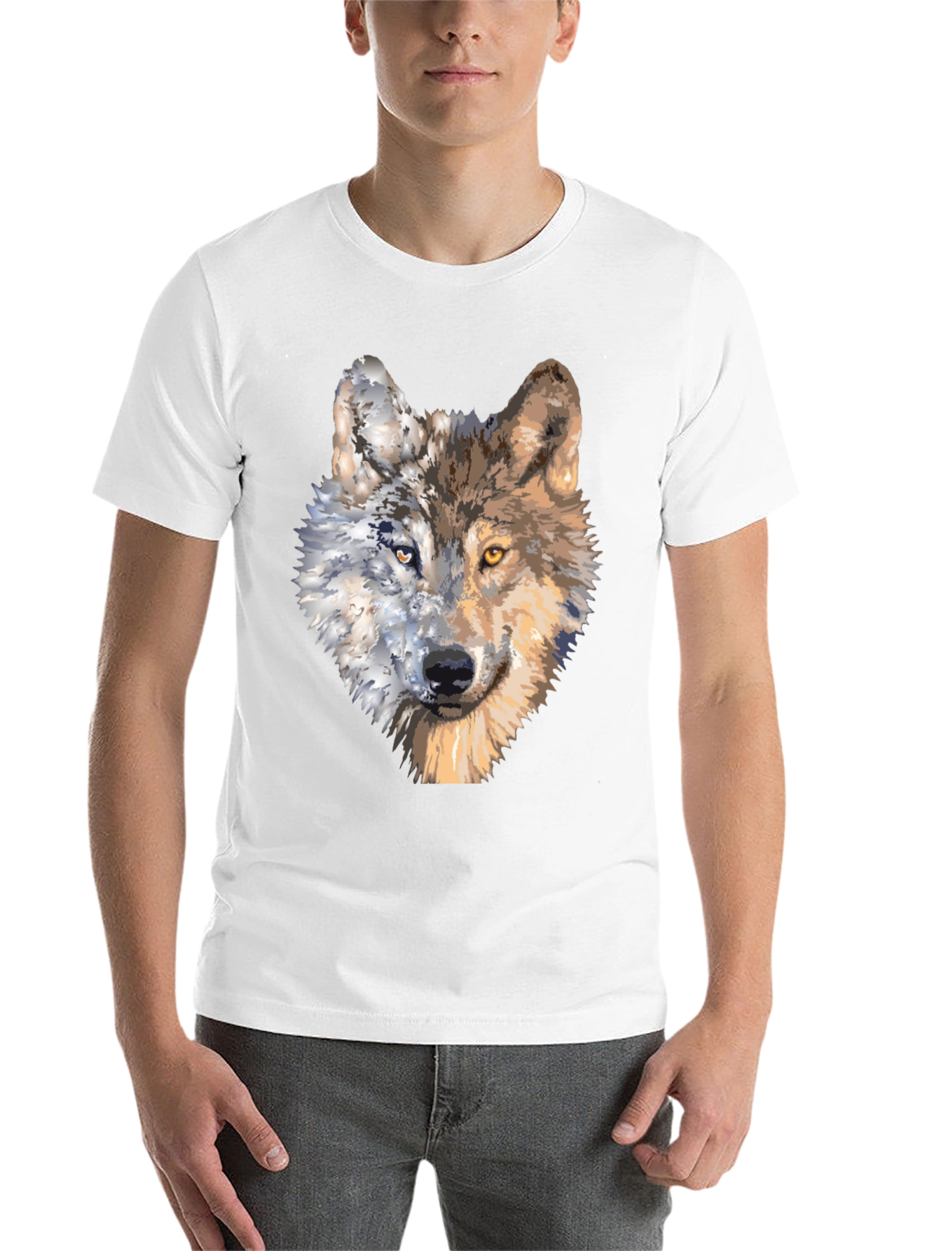 Black Wolf Portrait Graphic Tee - Unique Two-Faced Design view 14