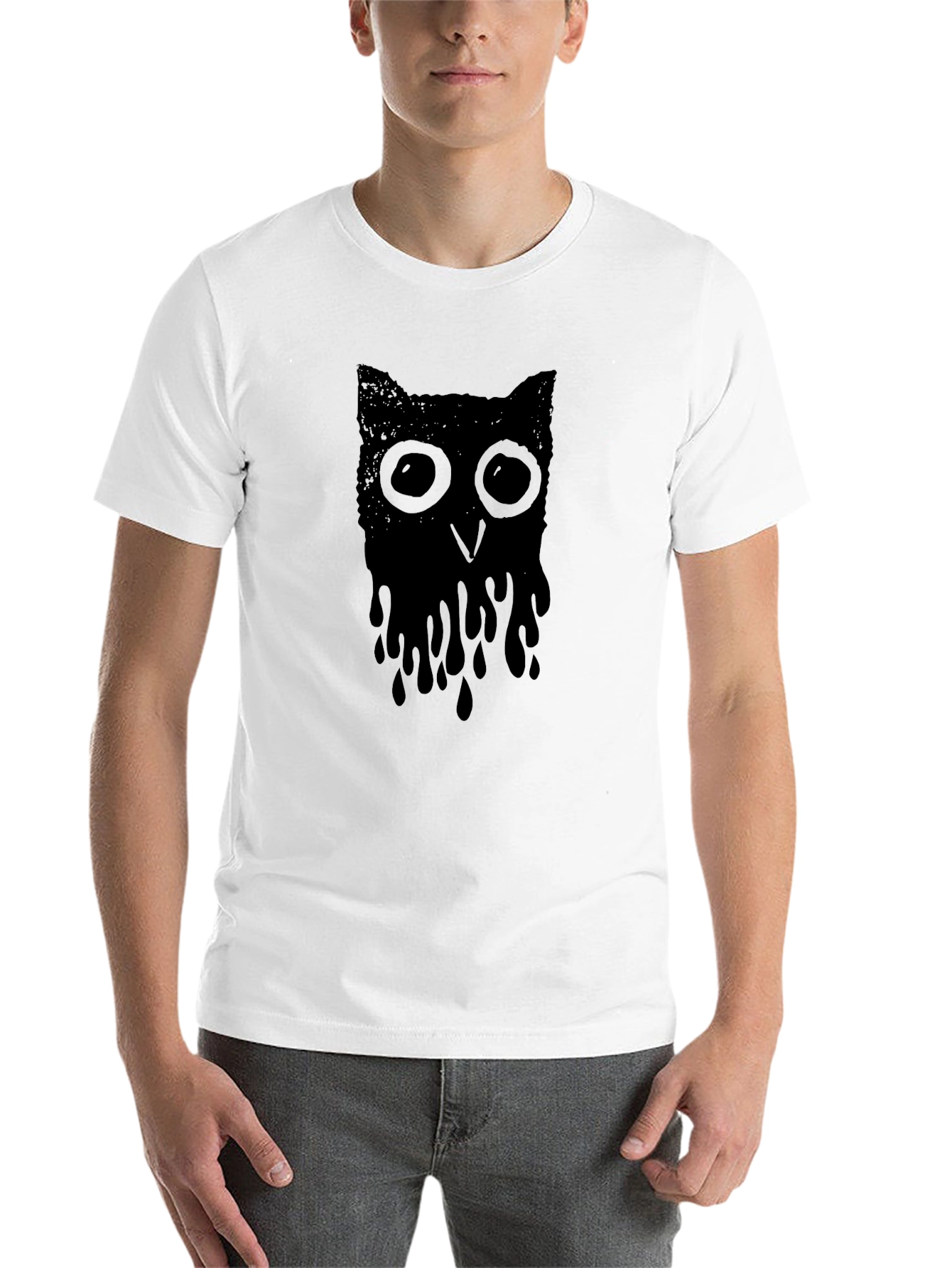 Black Melting Owl Graphic Tee - Black Crew Neck T-Shirt view 14