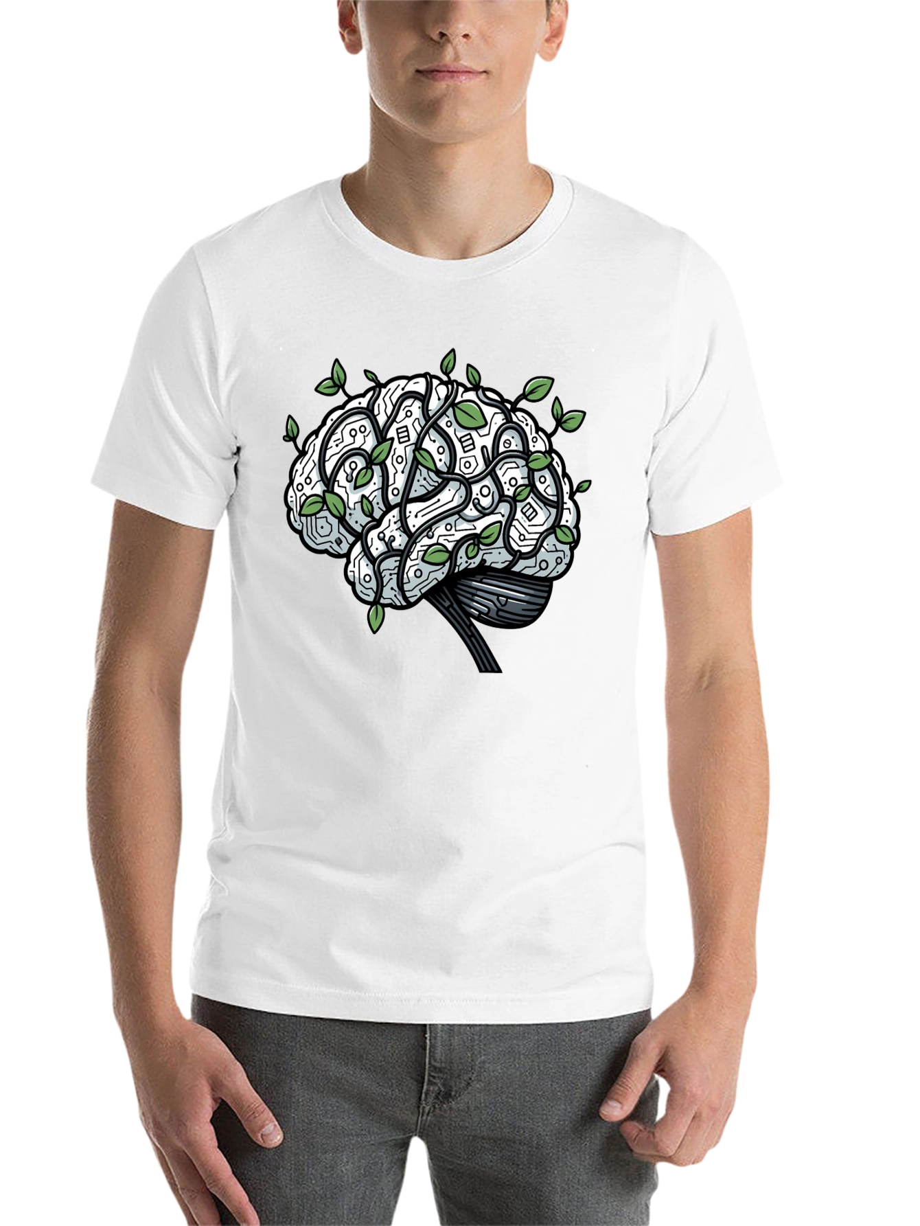 Black Brain Circuitry & Leaves Graphic T-Shirt view 14
