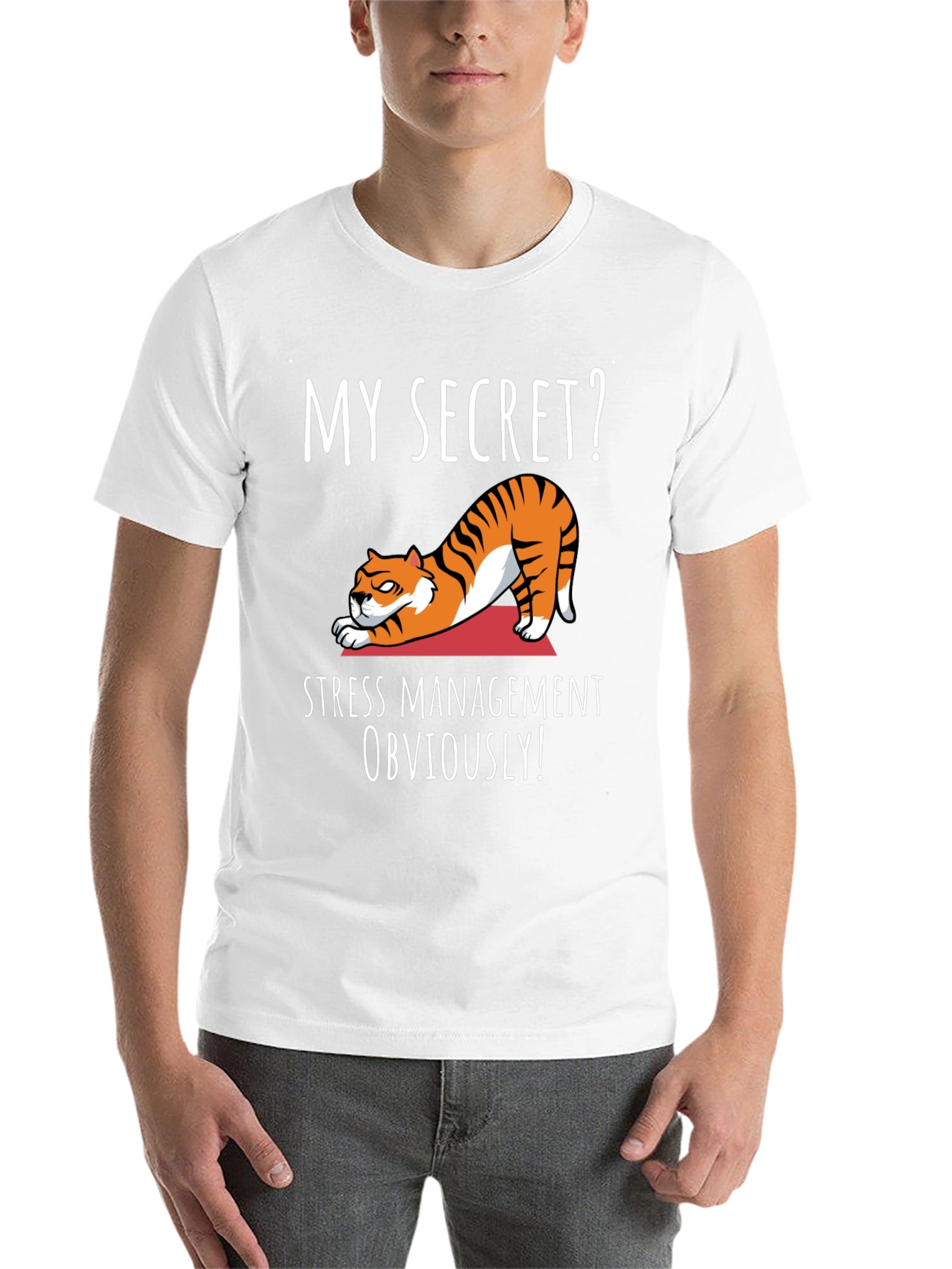 Black Funny Yoga Cat T-Shirt - My Secret? Stress Management Obviously! view 14