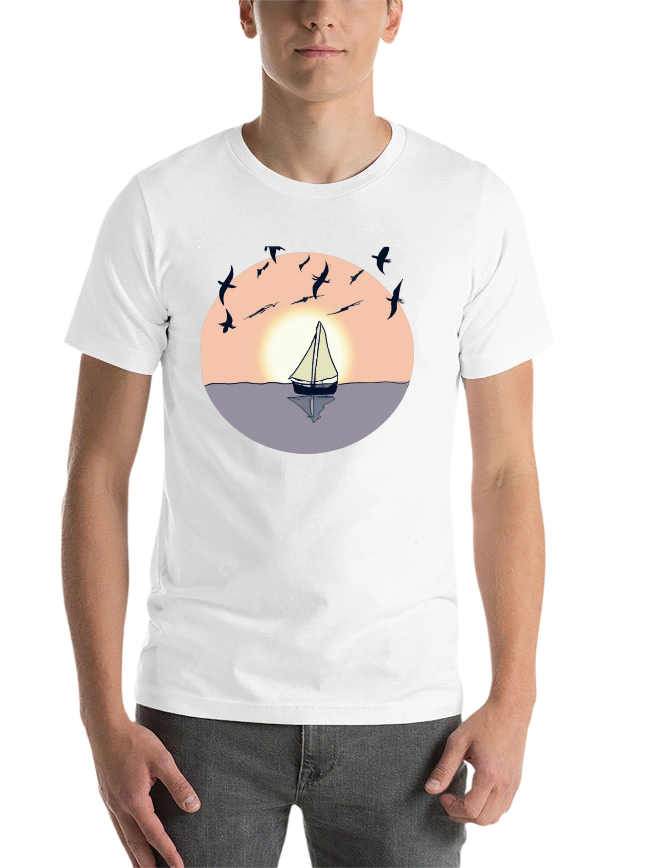 Black Sunset Sailboat Graphic Tee - Black Cotton Blend view 14