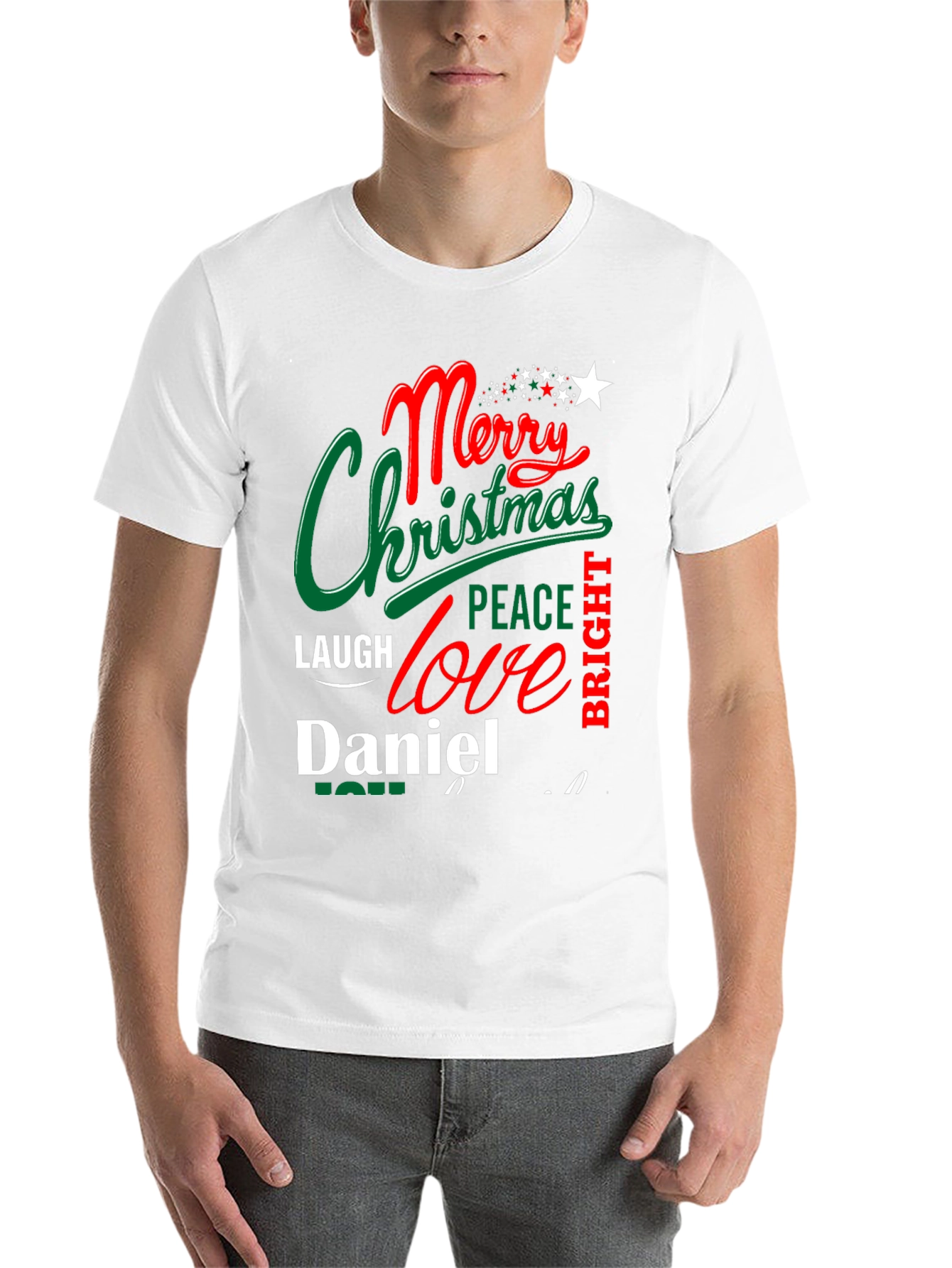 Black Merry Christmas Daniel T-Shirt - Holiday Festive Tee view 14