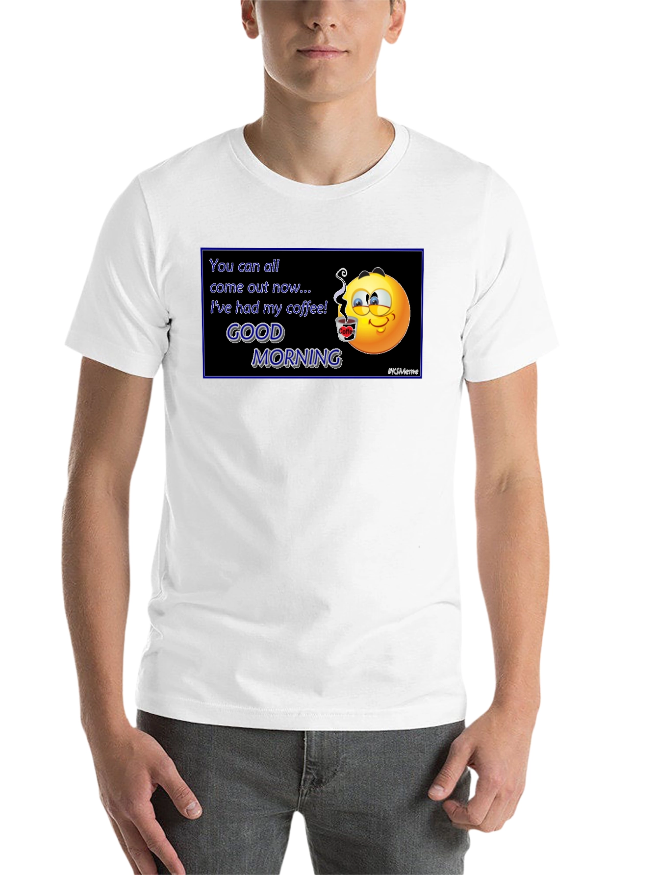Black Funny Coffee Emoji T-Shirt - Good Morning Meme Tee view 14