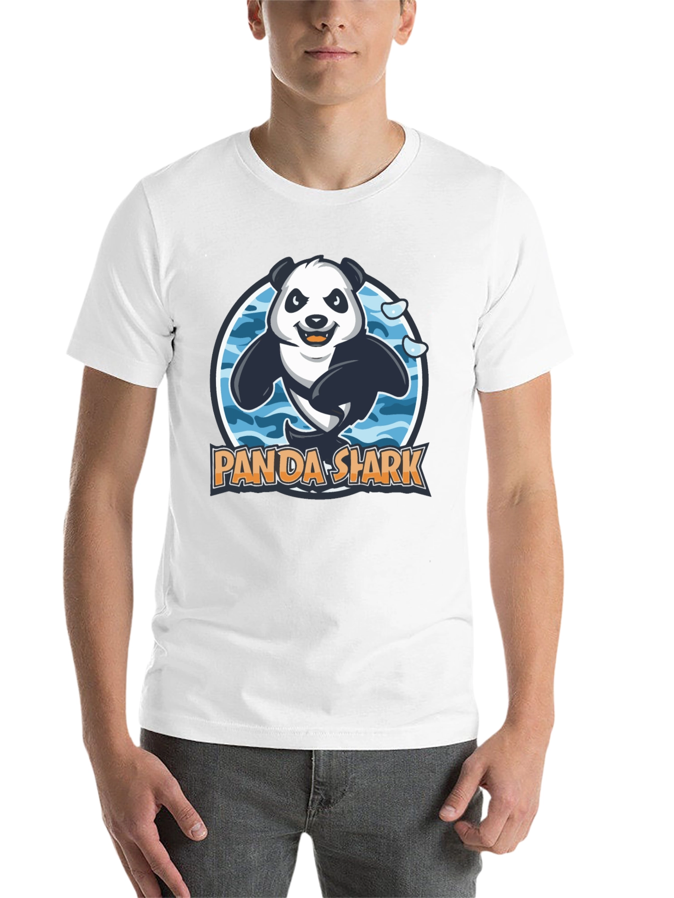 Black Panda Shark Graphic T-Shirt - Black Cotton Tee view 14