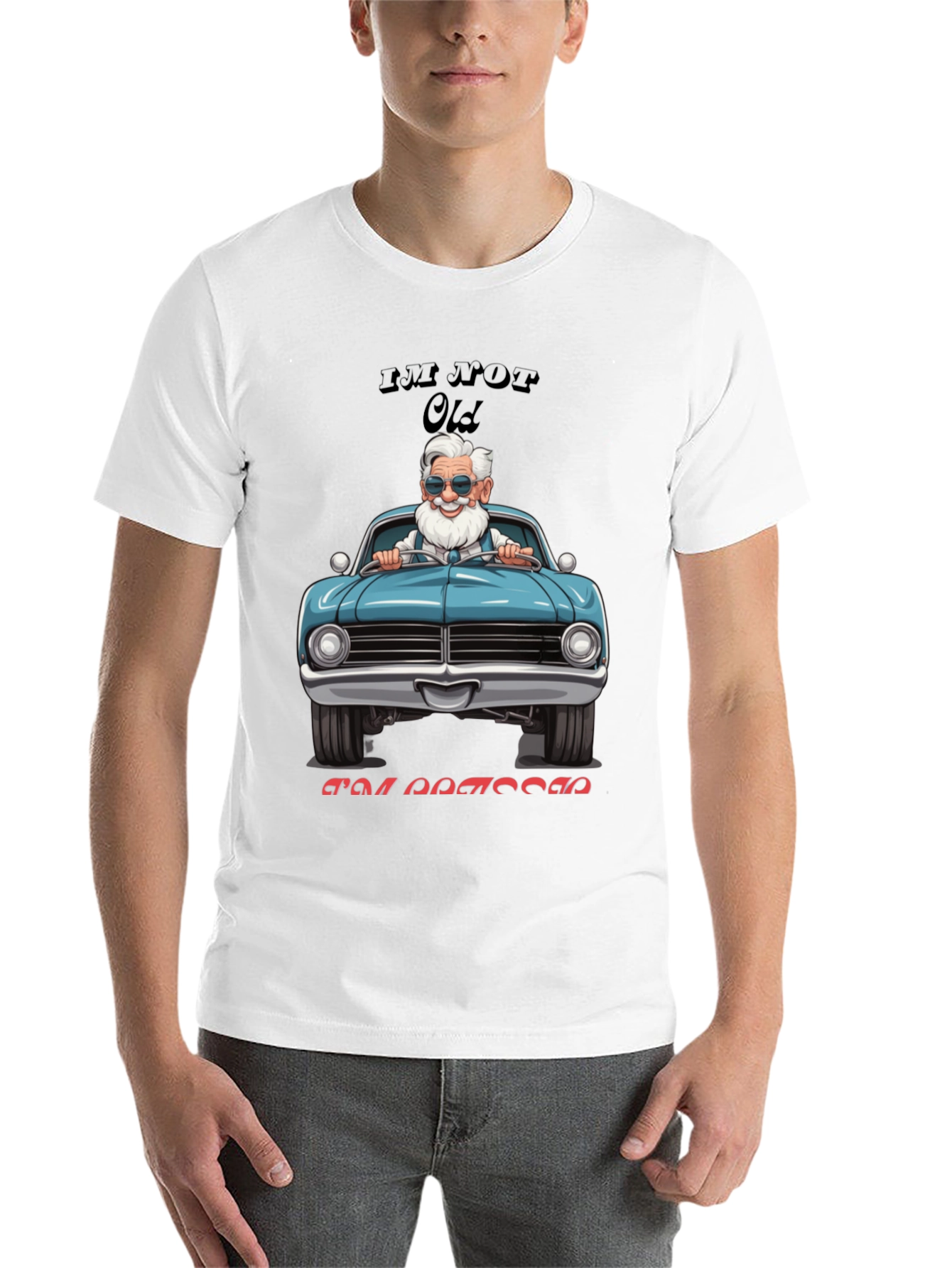 Black Funny Old Man Driving Classic Car T-Shirt view 14