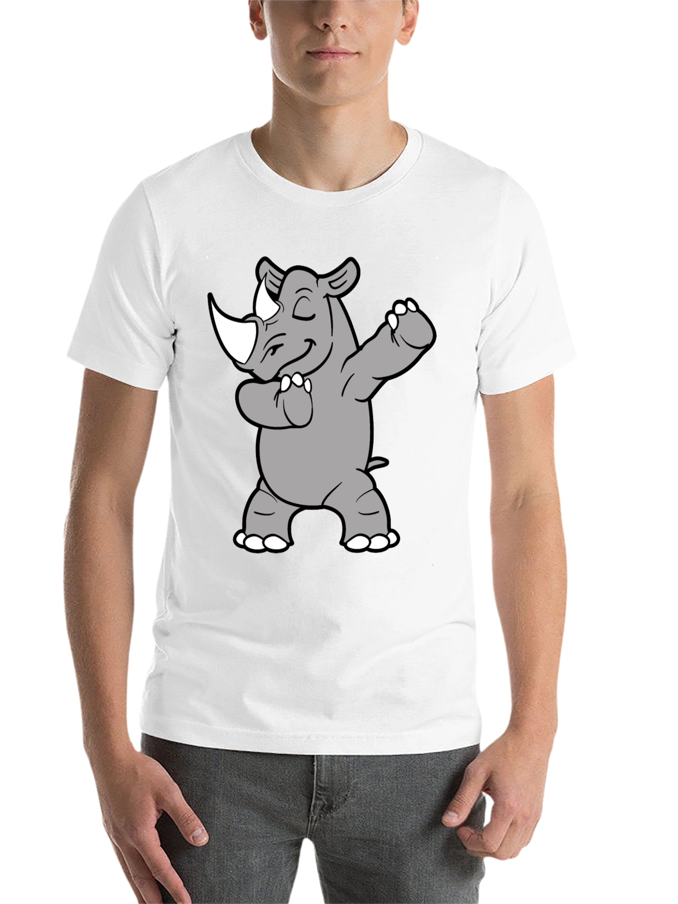 Black Dabbing Rhino Graphic Tee - Black Cotton Blend view 14