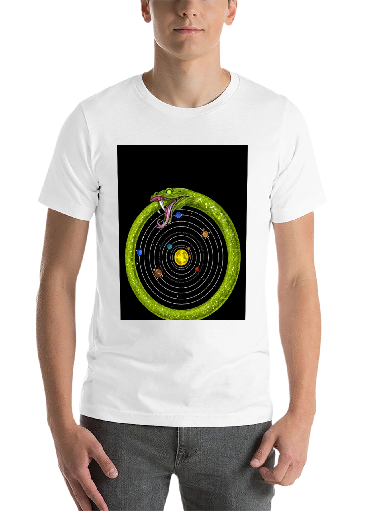 Black Ouroboros Solar System T-Shirt view 14