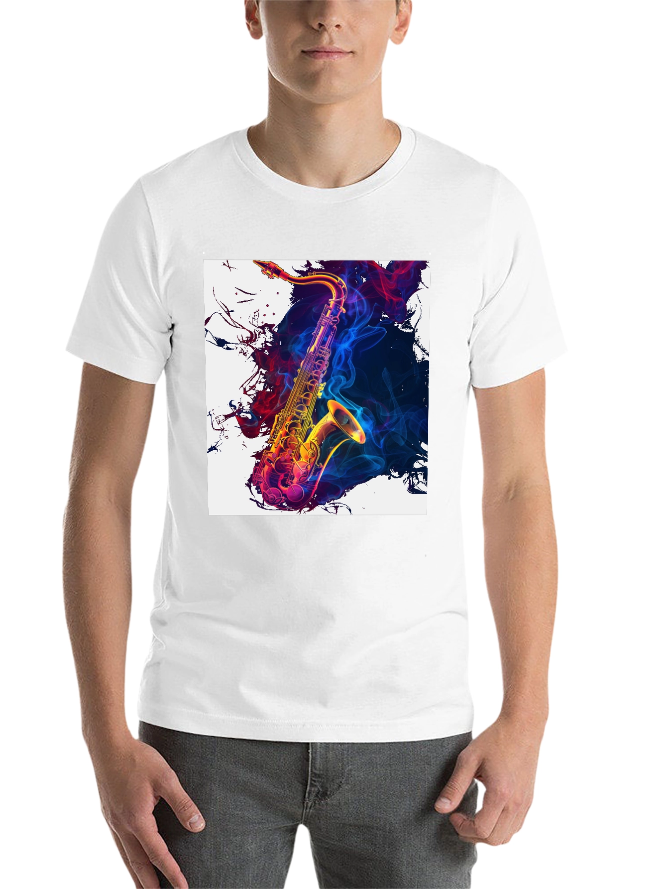 Black Saxophone Art Graphic Tee - Cool Music Lover Shirt view 14