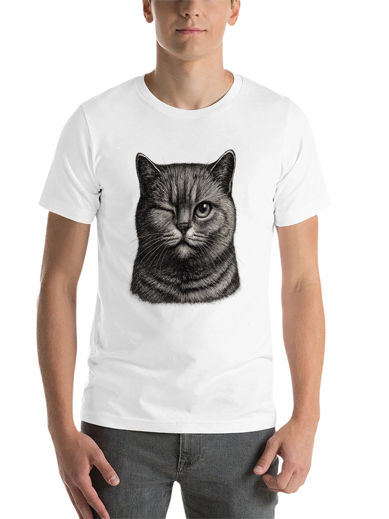 Black Winking Cat Graphic Tee - Men's Black T-Shirt view 14
