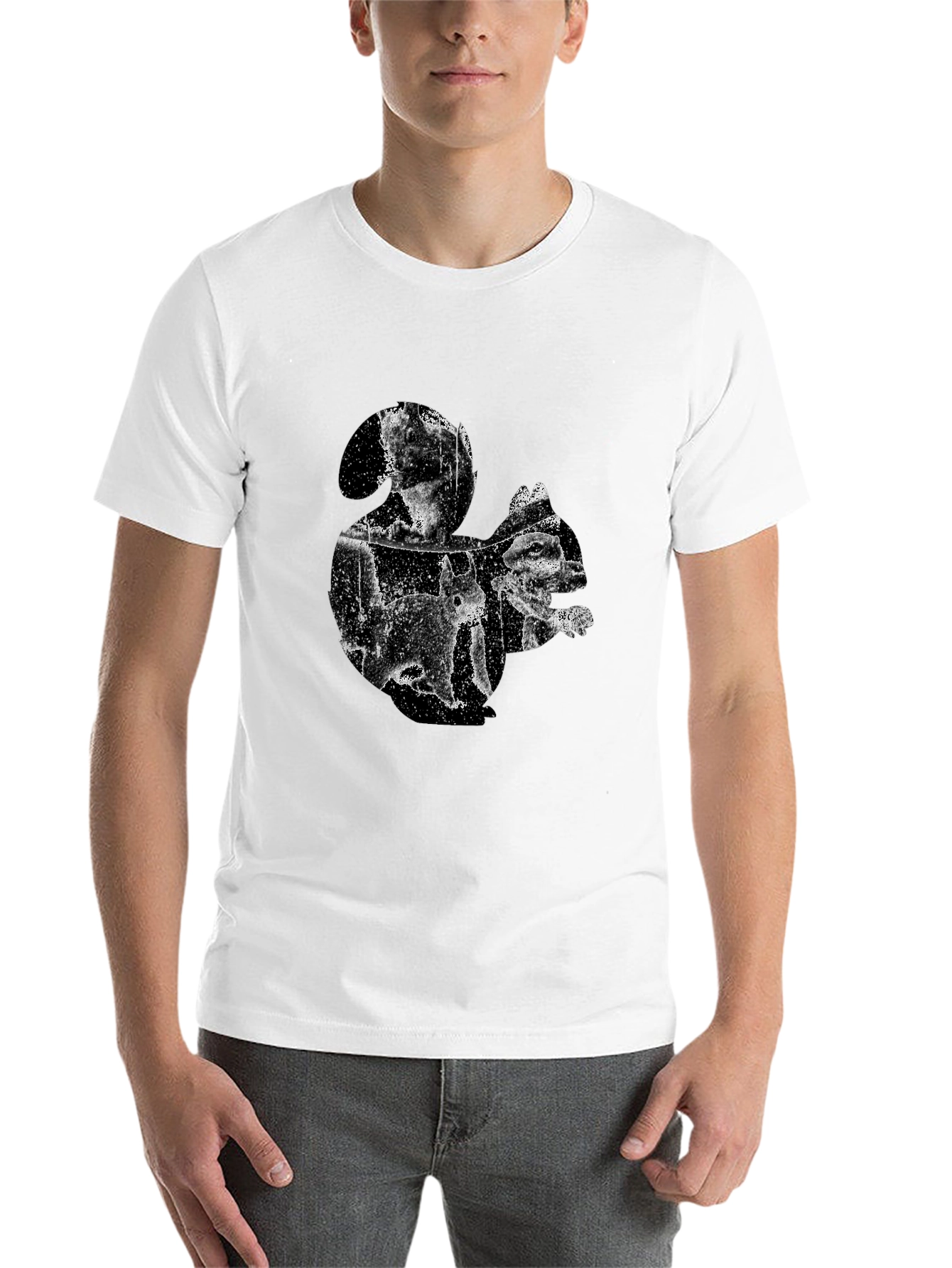 Black Squirrel Silhouette Men's T-Shirt - Black Cotton view 14