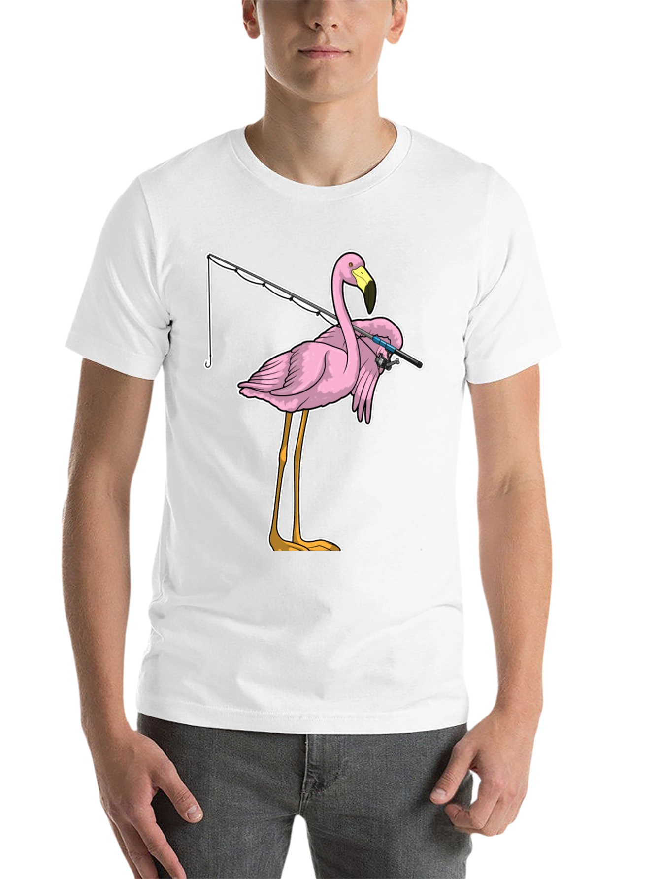 Black Fishing Flamingo T-Shirt - Funny Bird Tee view 14