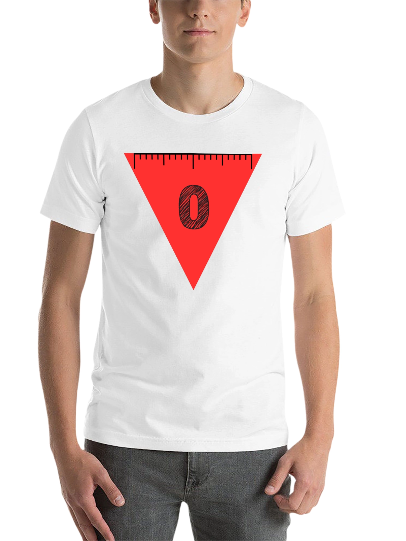 Black Red Triangle '0' Graphic Tee - Soft Cotton Blend, Casual Style view 14
