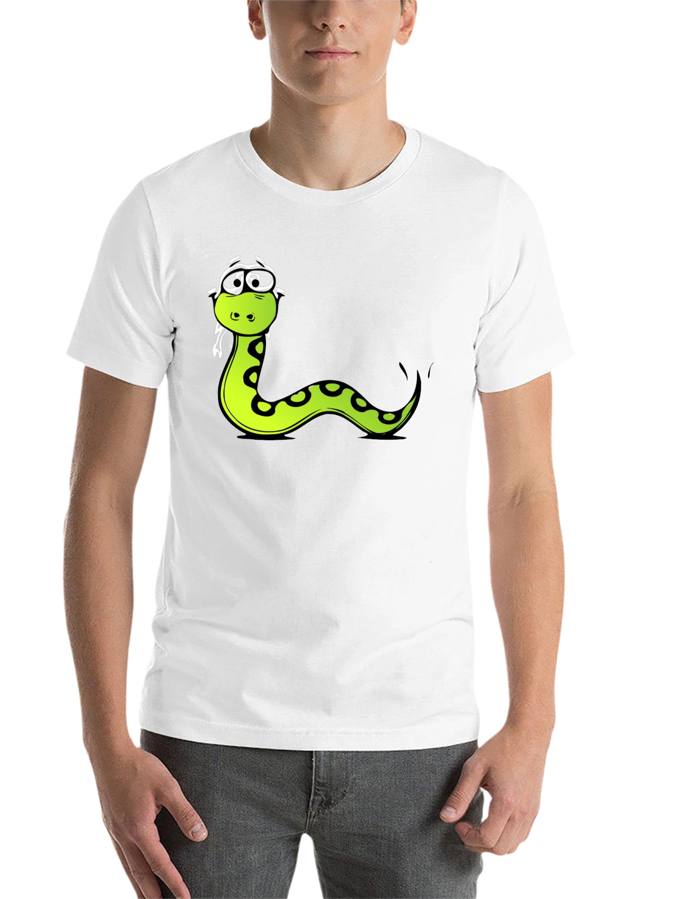 Black Funny Snake Cartoon Graphic Tee - Black T-Shirt view 14