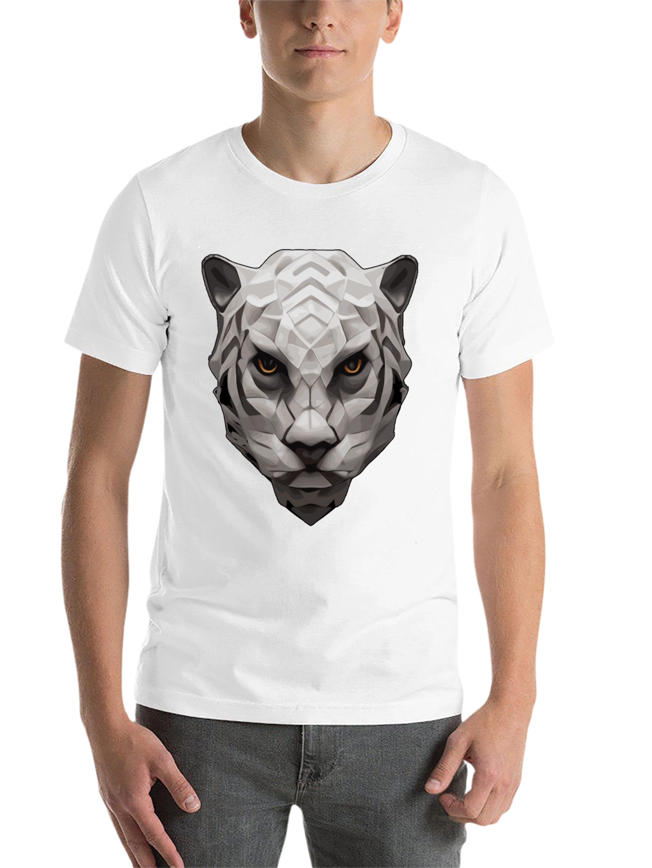 Black Geometric Tiger Graphic Tee - Black Cotton view 14
