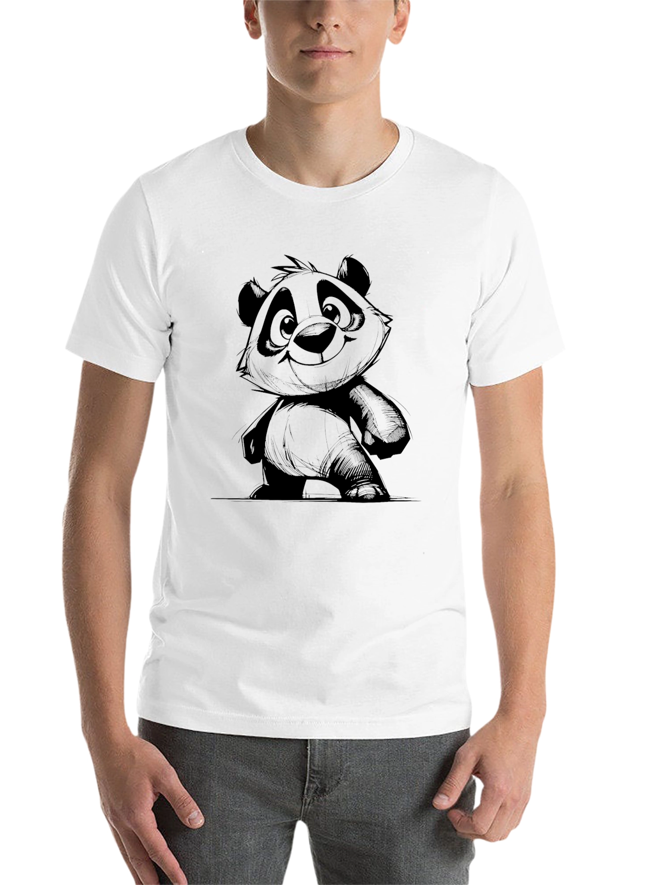 Black Cool Panda Graphic Black T-Shirt view 14