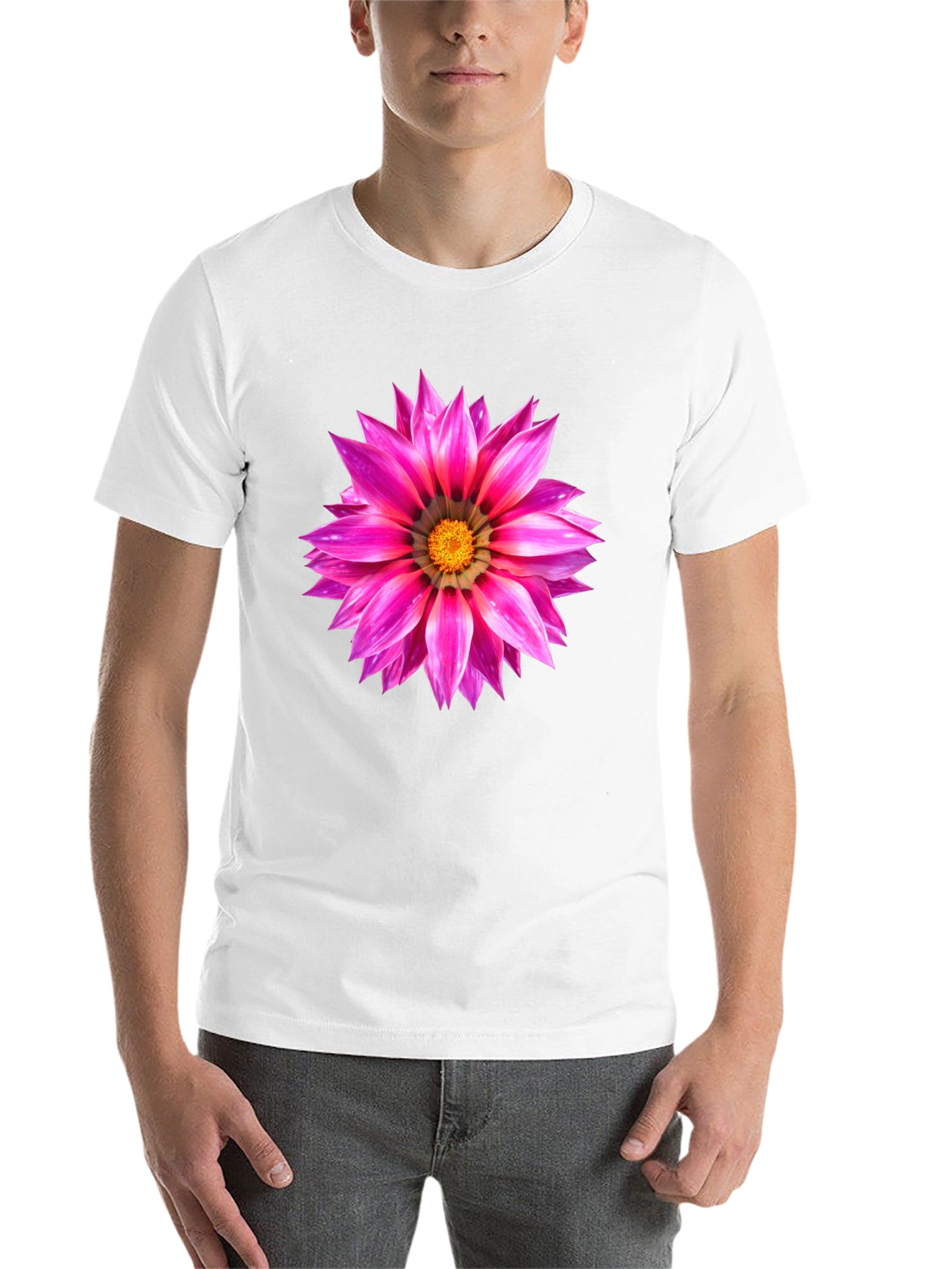 Pink Flower Graphic Tee - Mens Casual Shirt - 14