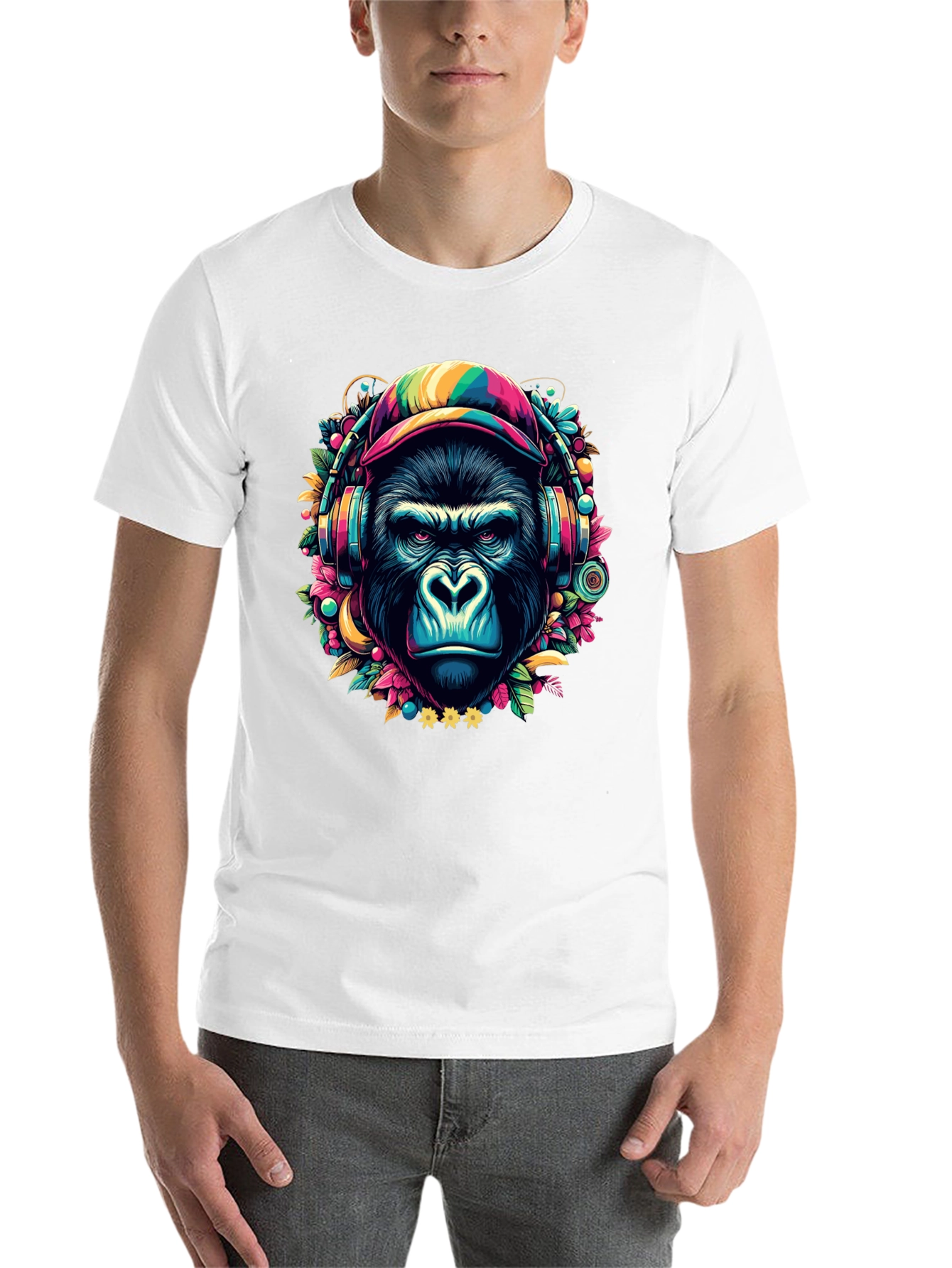 Black Gorilla DJ Graphic T-Shirt - Colorful & Unique Design view 14