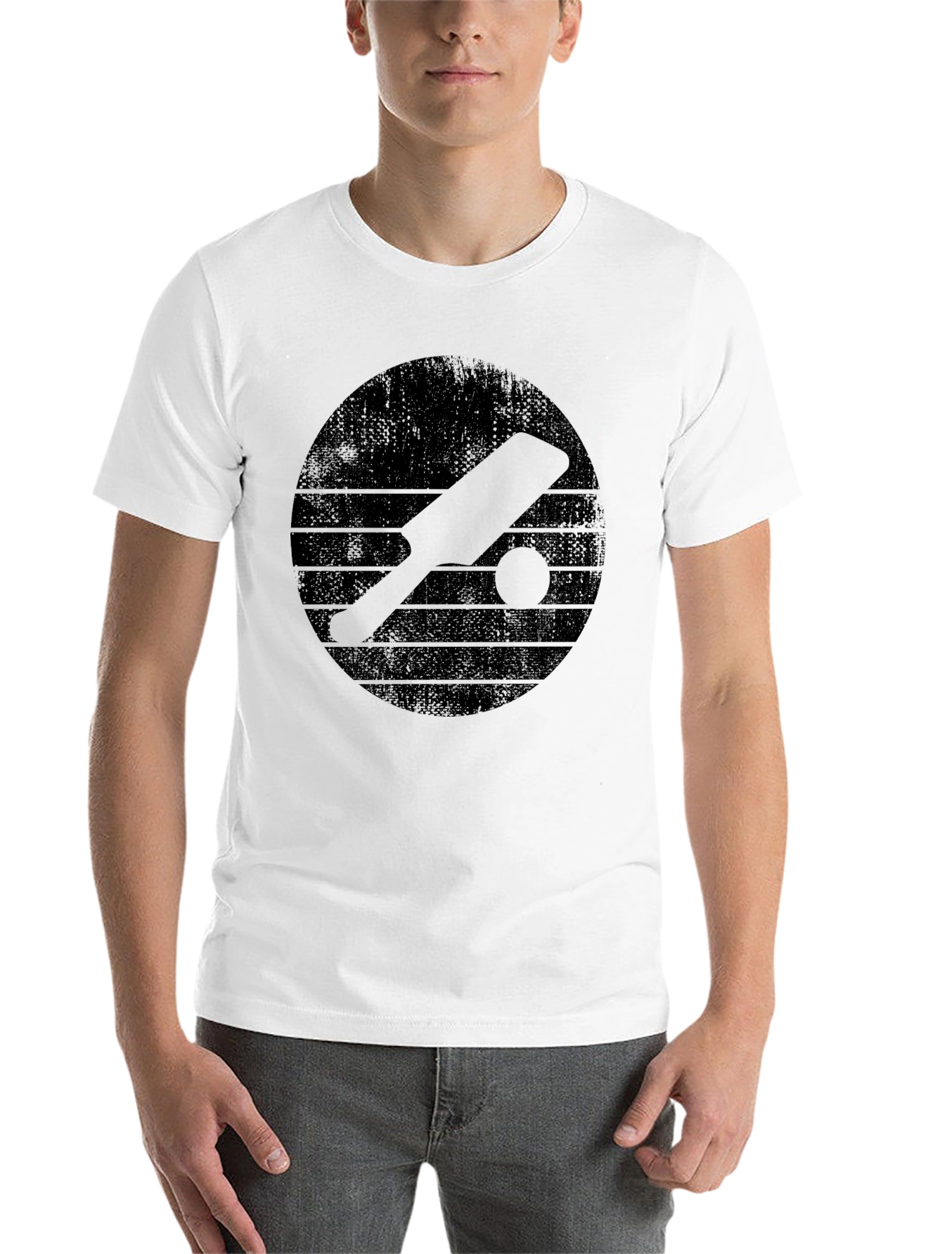 Black Cricket Bat & Ball Graphic Tee - Vintage Black Design view 14