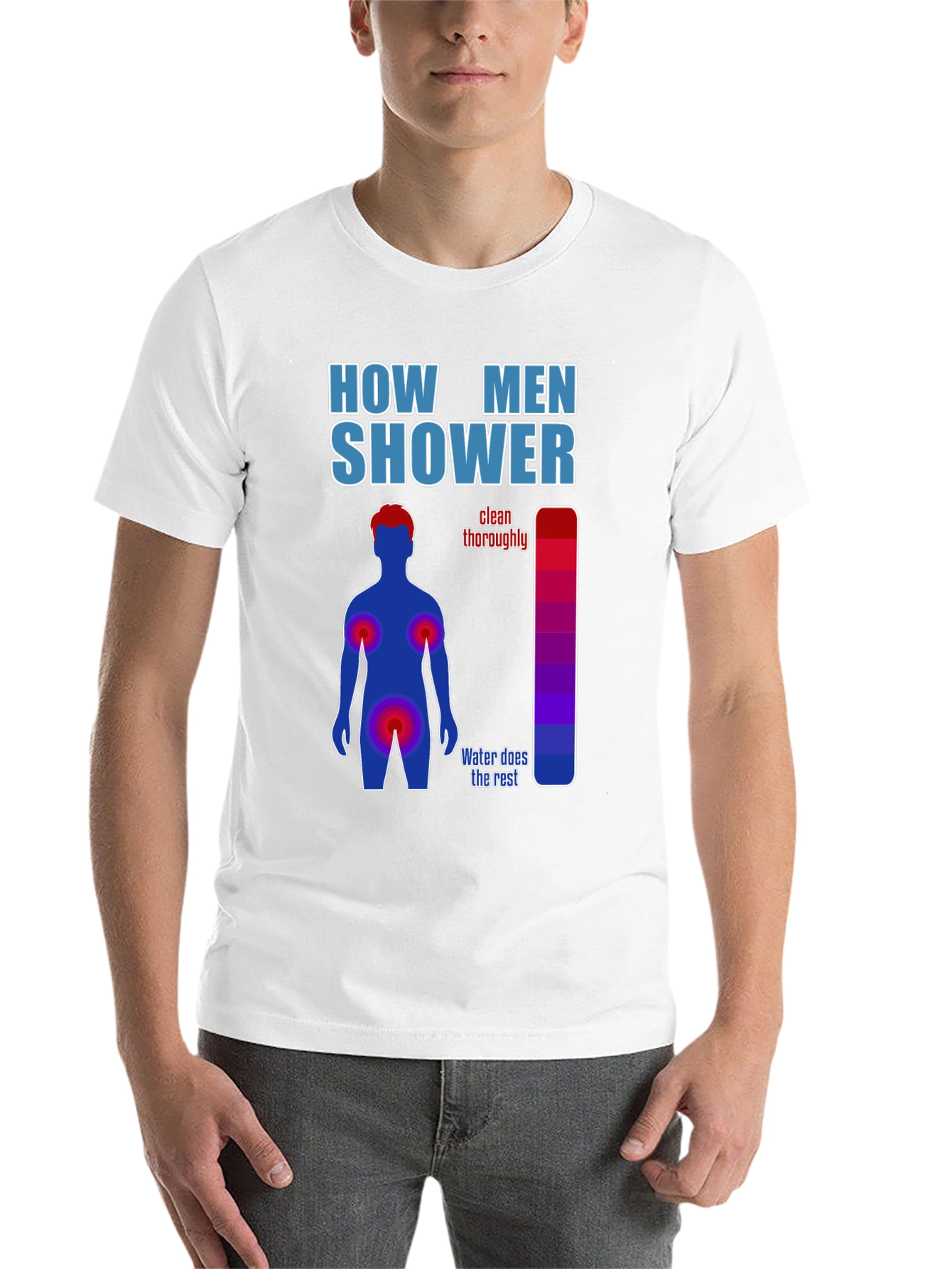 Black Humorous Men's Shower Guide T-Shirt view 14