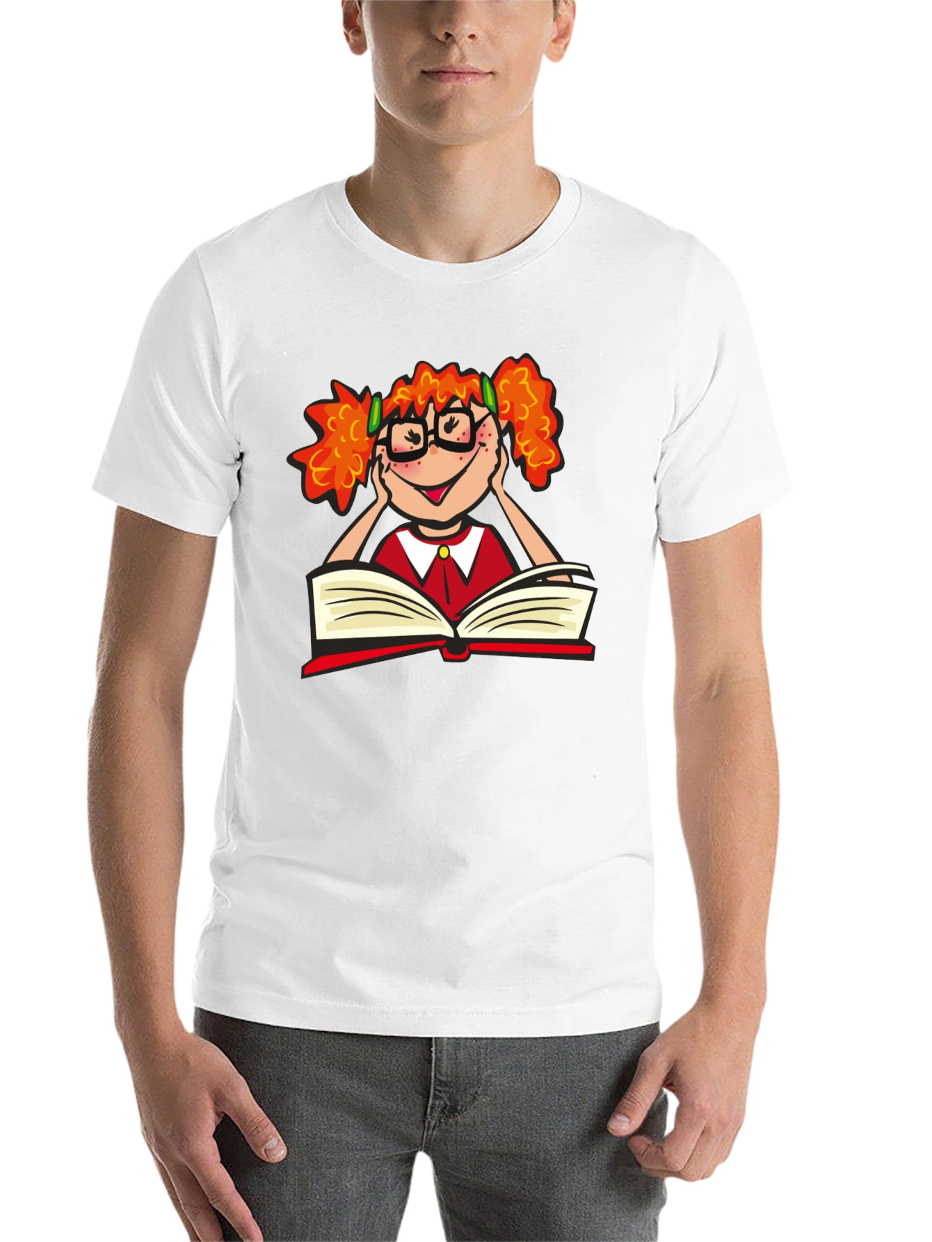 Black Nerdy Girl Reading T-Shirt - Black Cotton Tee view 14