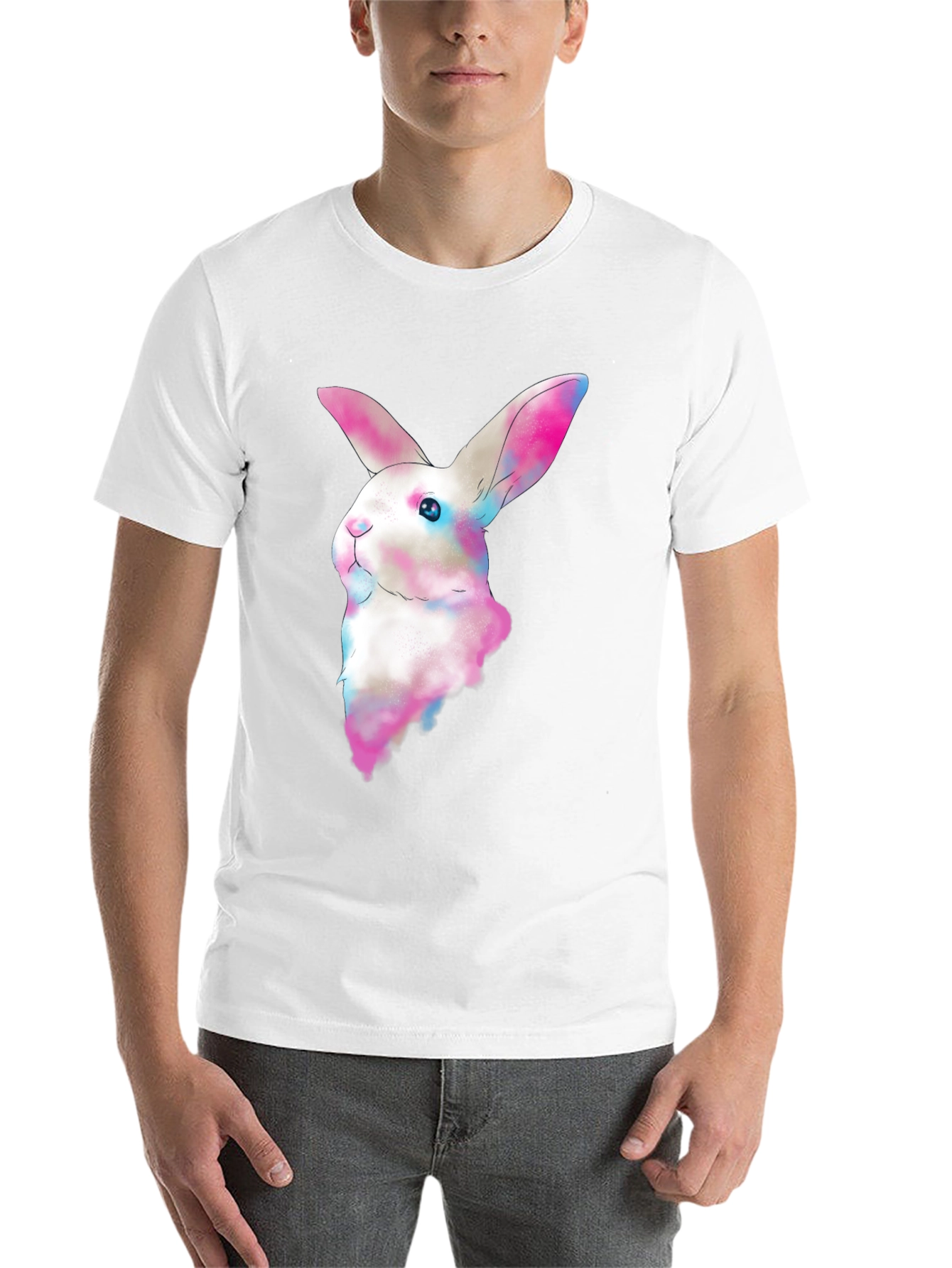 Black Watercolor Bunny T-Shirt - Soft Cotton Tee view 14