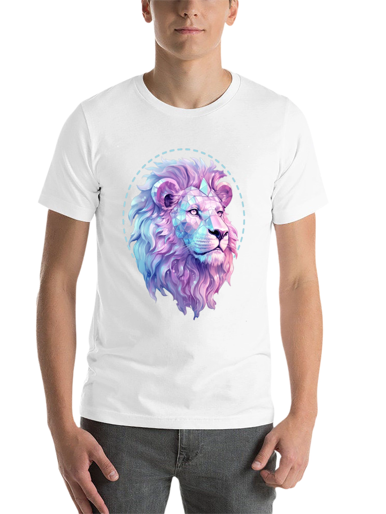 Black Geometric Lion Graphic Print Black T-Shirt view 14