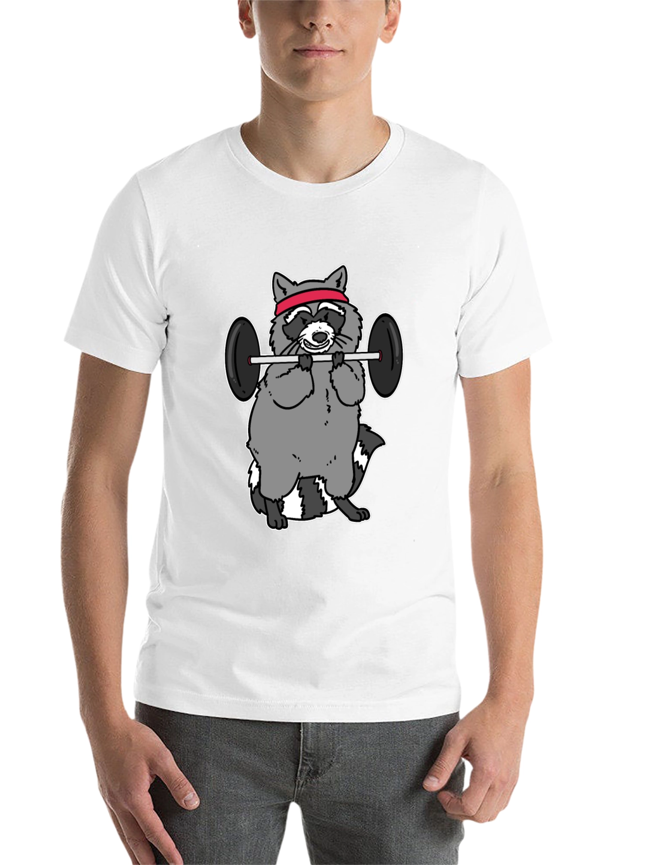 Black Raccoon Lifting Weights Funny Graphic T-Shirt view 14