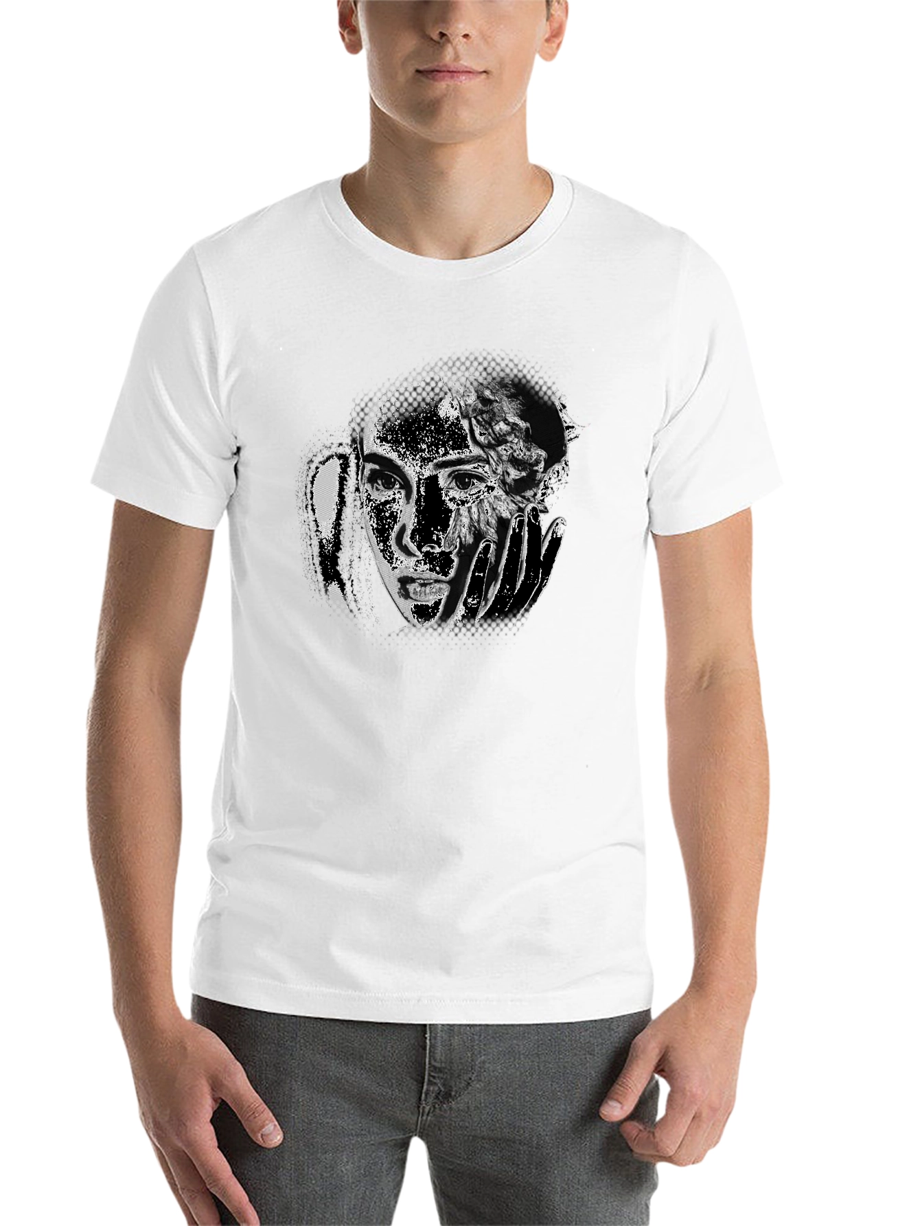 Black Monochrome Portrait Graphic Tee - Soft Cotton Blend view 14
