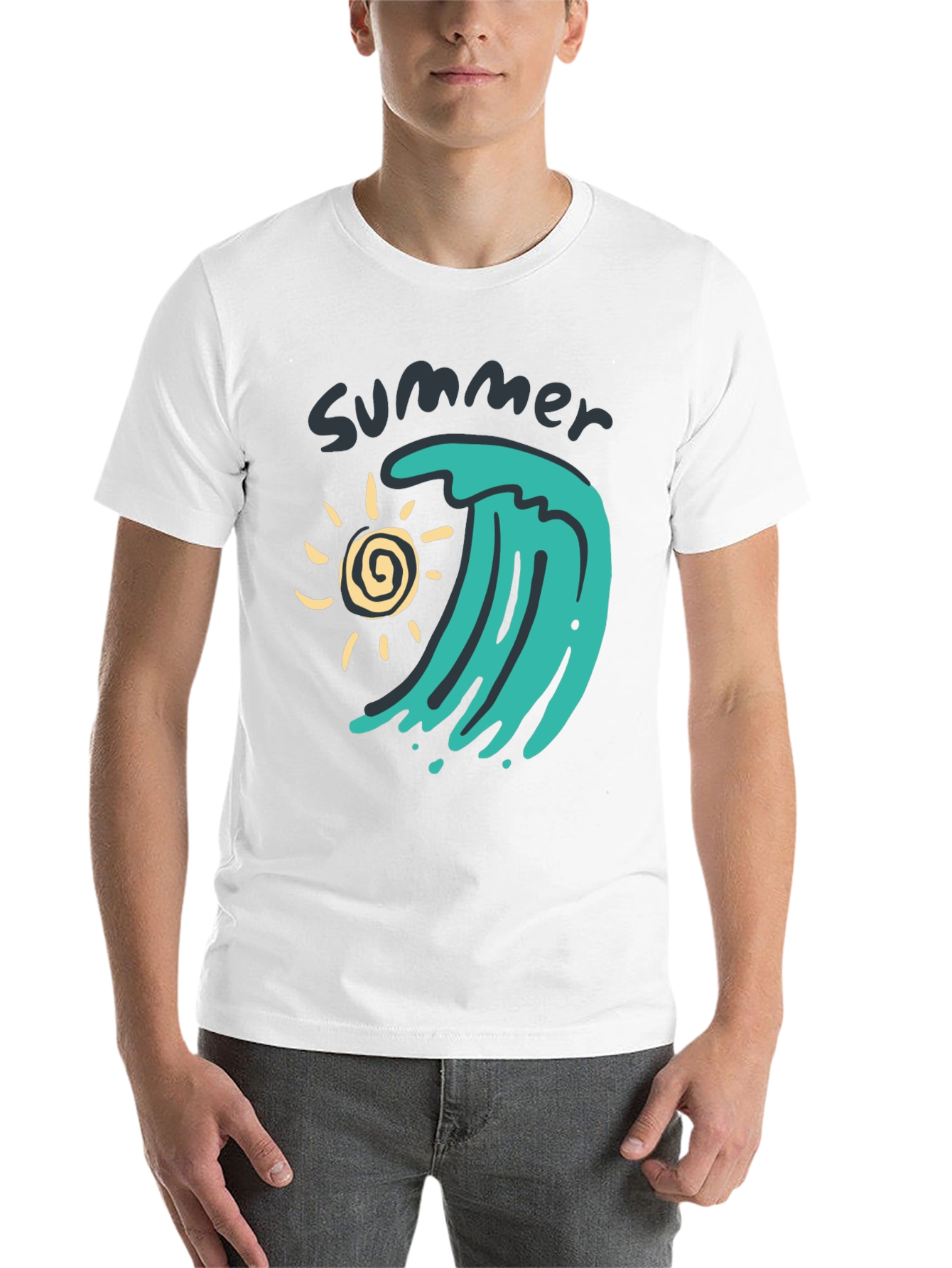 Black Summer Wave Graphic Tee - Black Cotton T-Shirt view 14