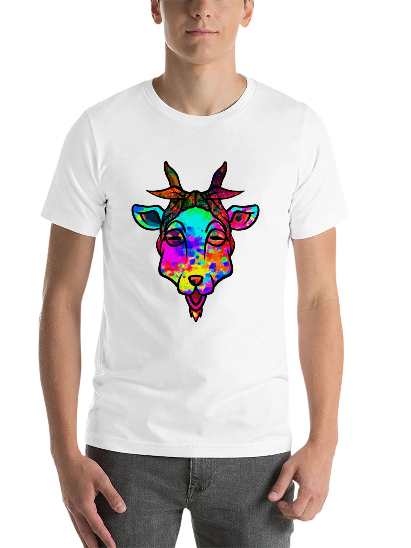 Black Colorful Goat Graphic Tee - Black Cotton Blend view 14