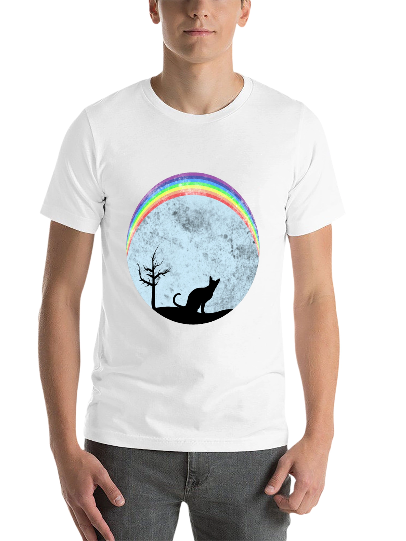 Black Rainbow Cat Silhouette Graphic T-Shirt view 14