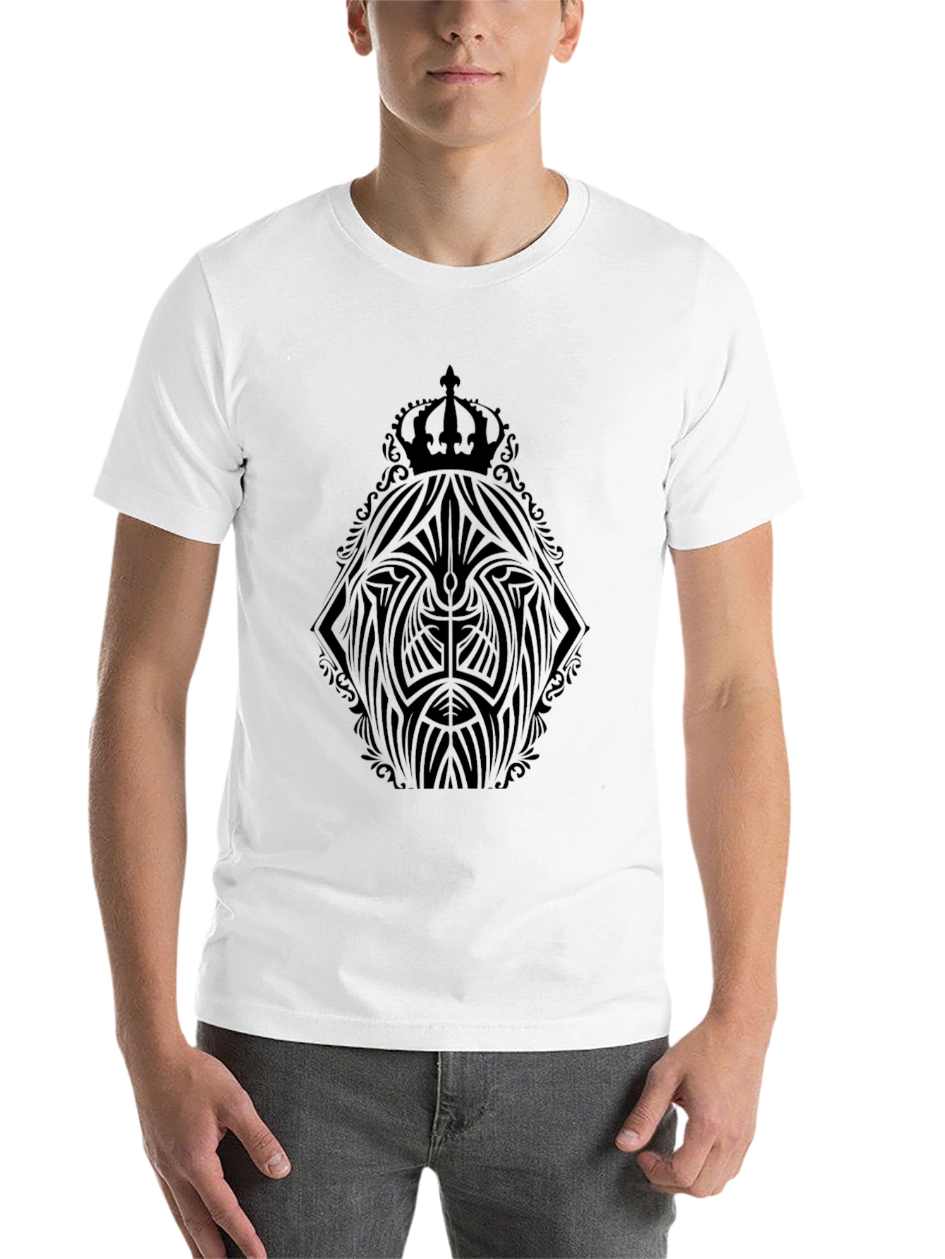 Black Men's Black Graphic Tee - Lion Crown Design view 14