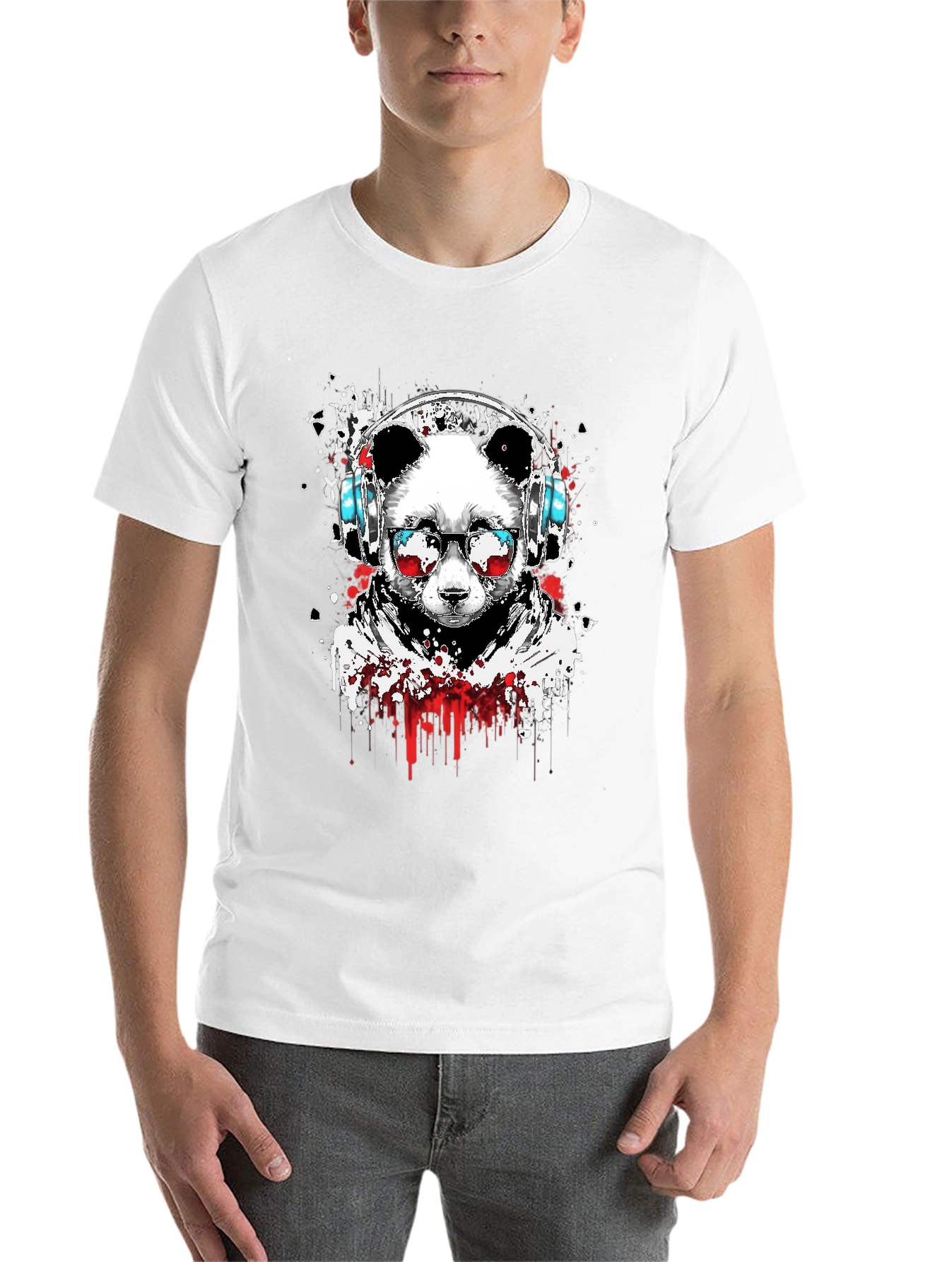 Black Cool Panda DJ Graphic Tee - Black Crew Neck T-Shirt view 14