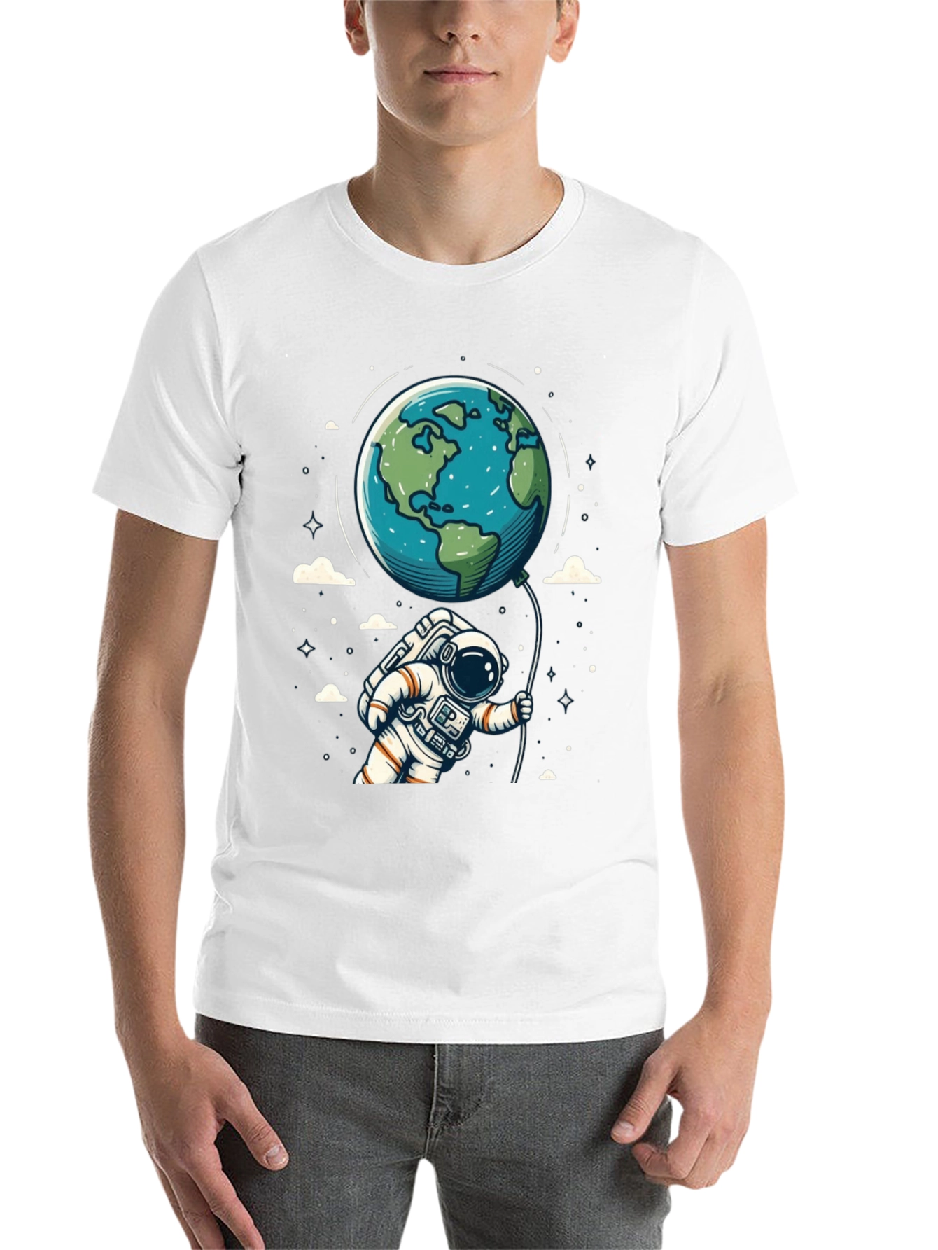 Black Astronaut Earth Balloon Black T-Shirt view 14