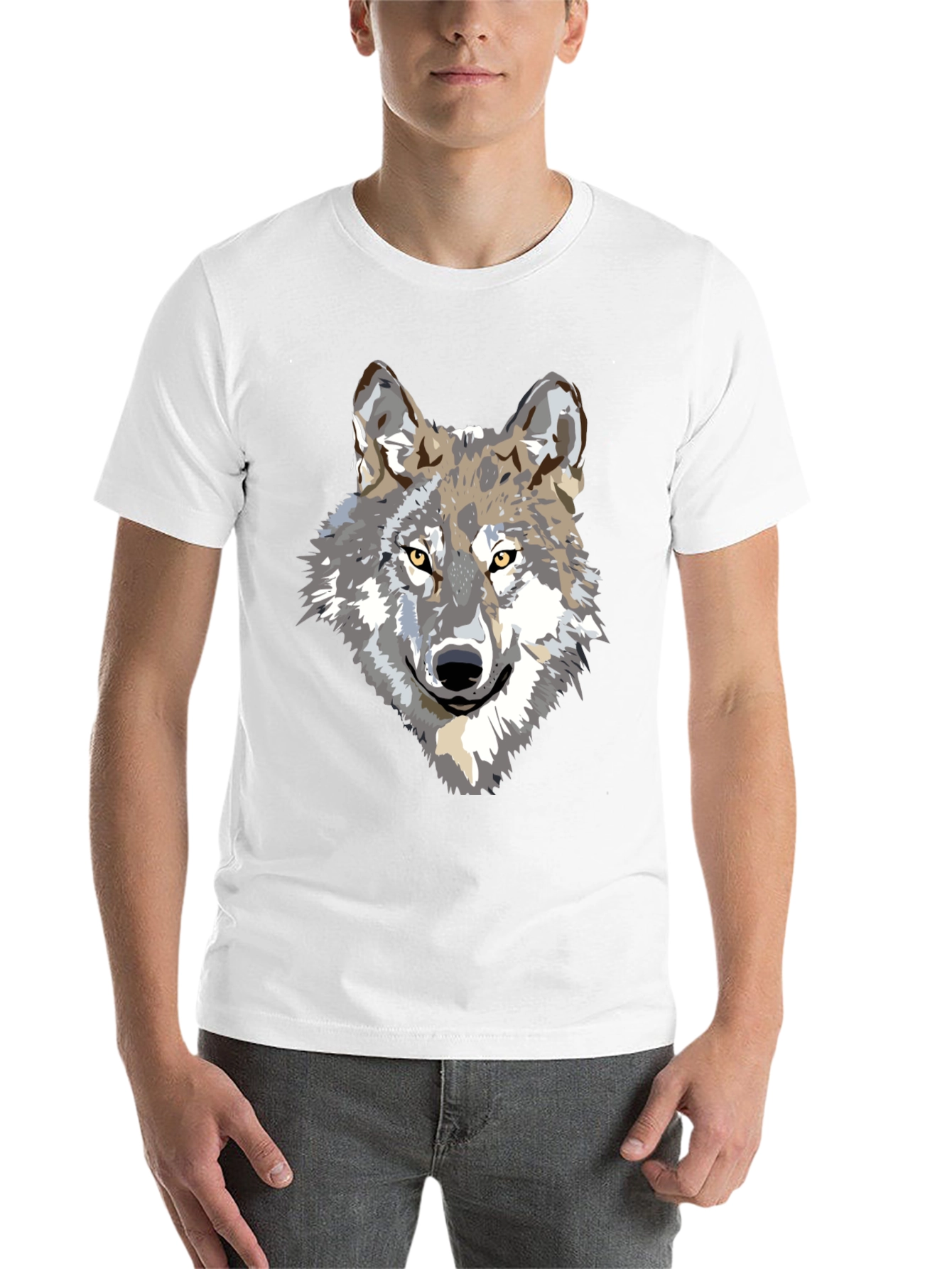 Black Men's Black T-Shirt with Wolf Graphic view 14