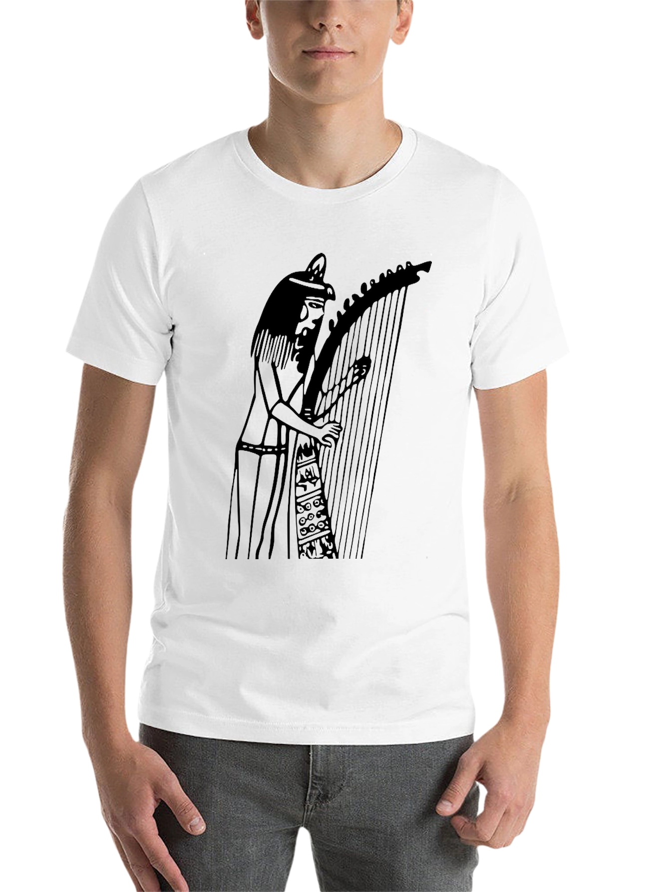 Black Egyptian Harpist Graphic Tee - Black Unisex T-Shirt view 14